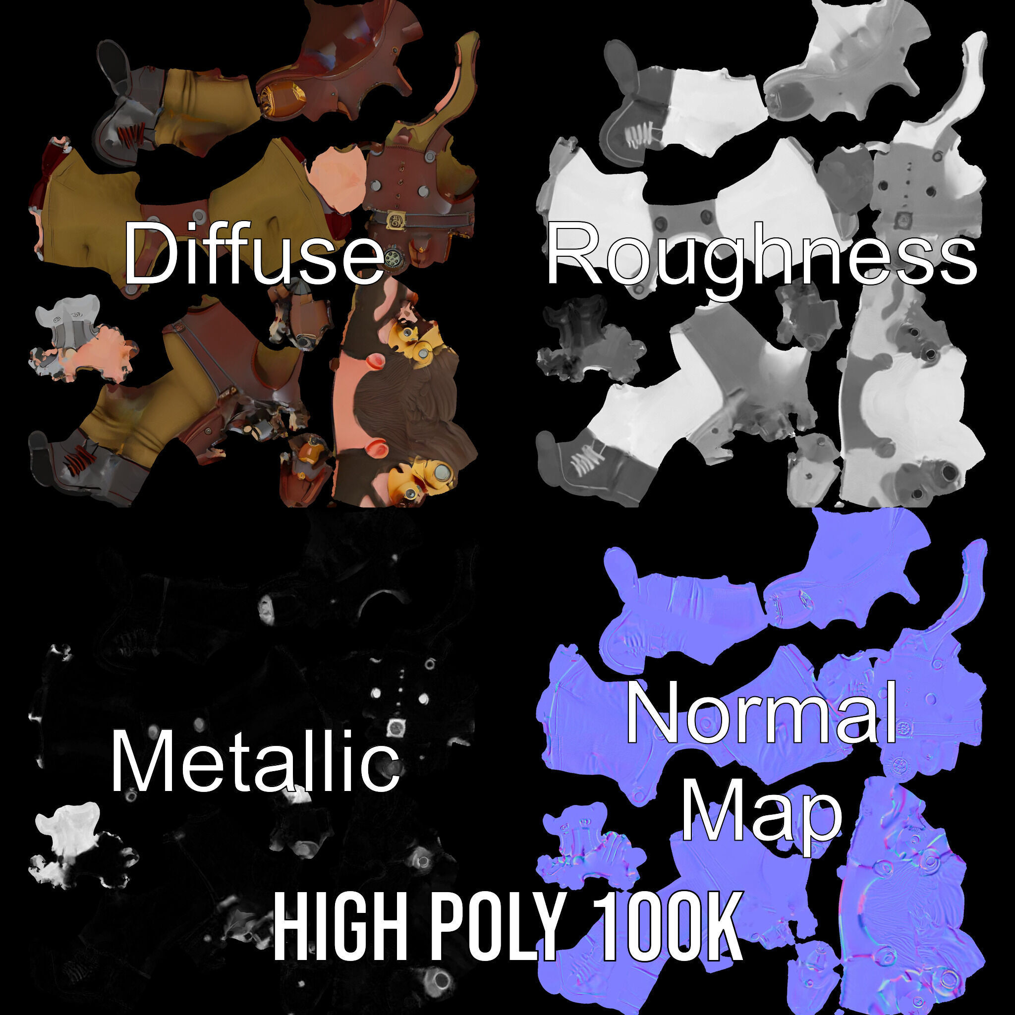 Steampunk Engineer Rigged and Animated D Character Model Low-poly 3D model_3