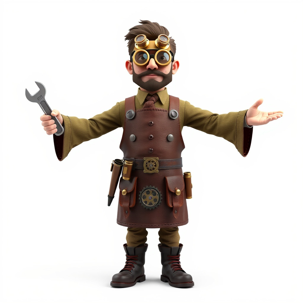 Steampunk Engineer Rigged and Animated D Character Model Low-poly 3D model_2