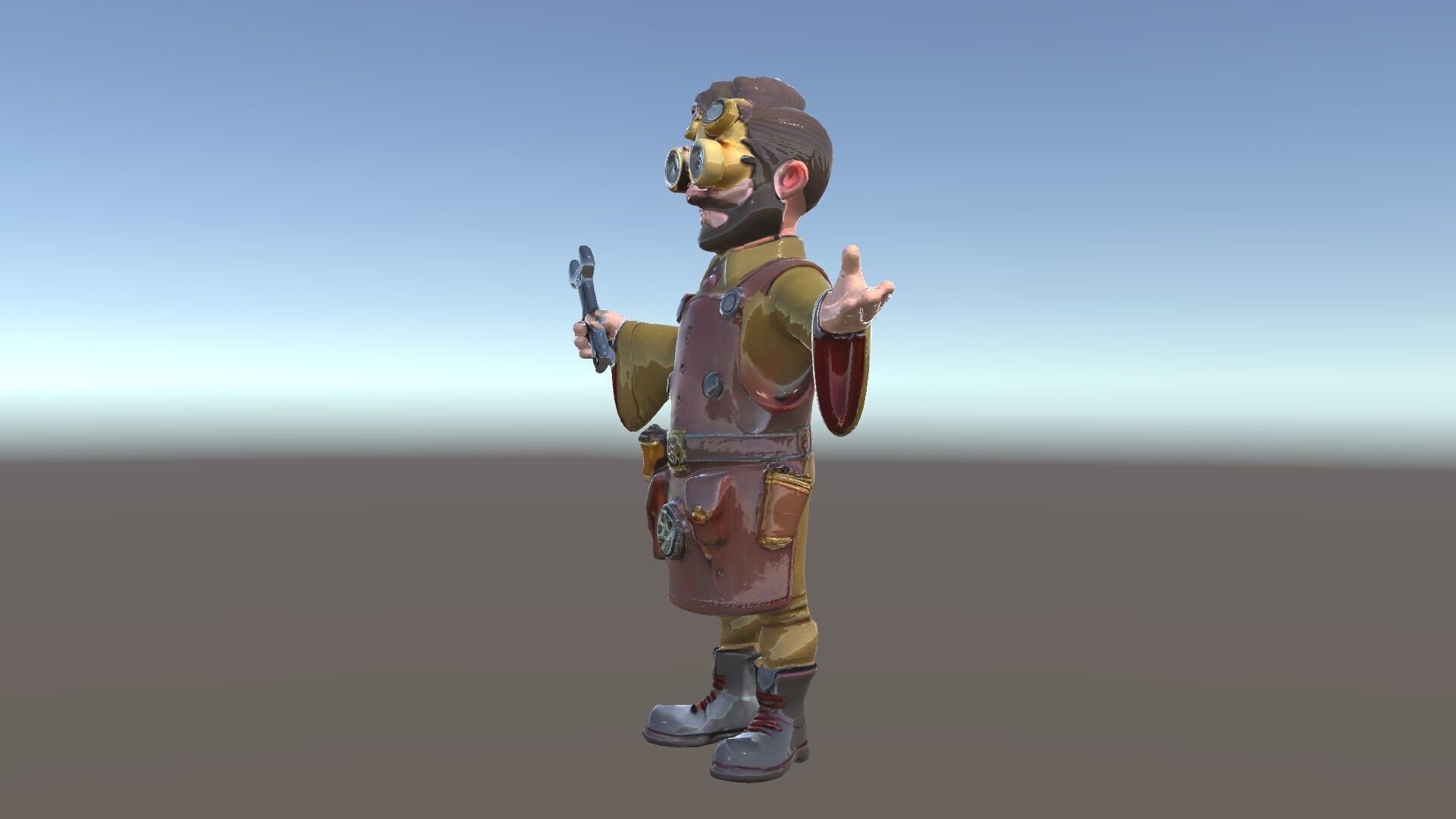 Steampunk Engineer Rigged and Animated D Character Model Low-poly 3D model_37