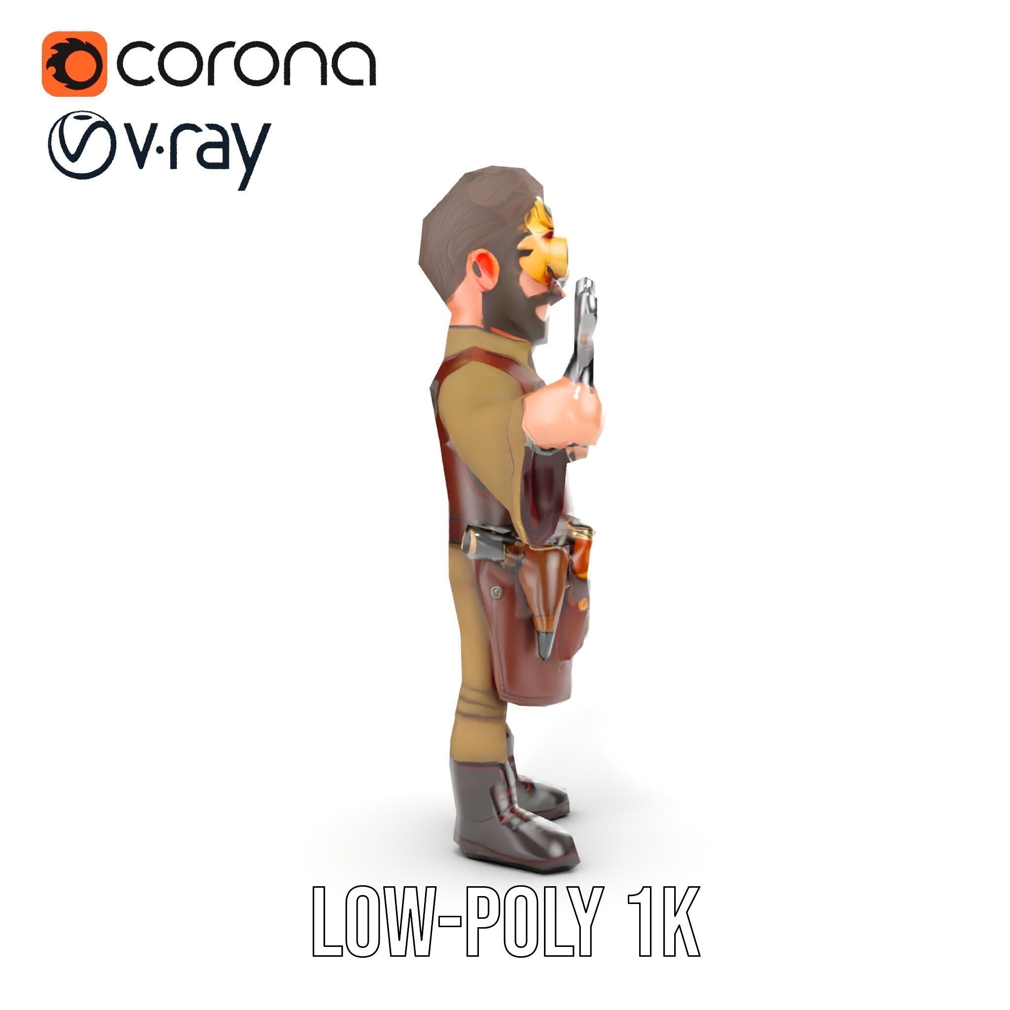 Steampunk Engineer Rigged and Animated D Character Model Low-poly 3D model_14