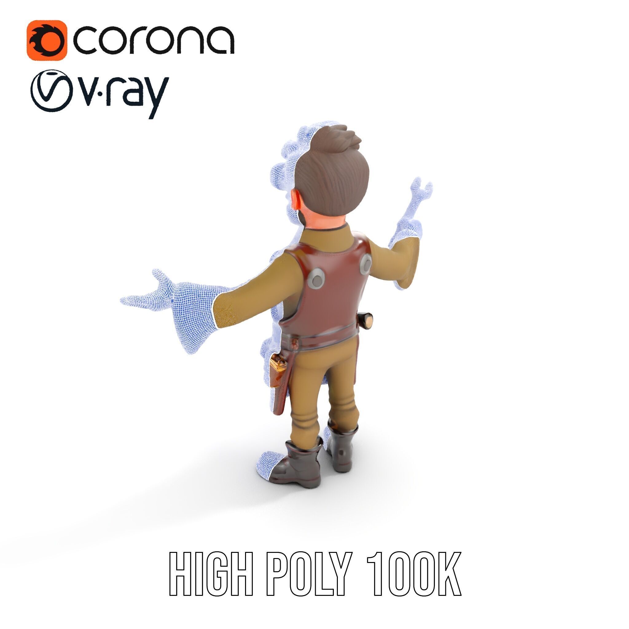 Steampunk Engineer Rigged and Animated D Character Model Low-poly 3D model_15
