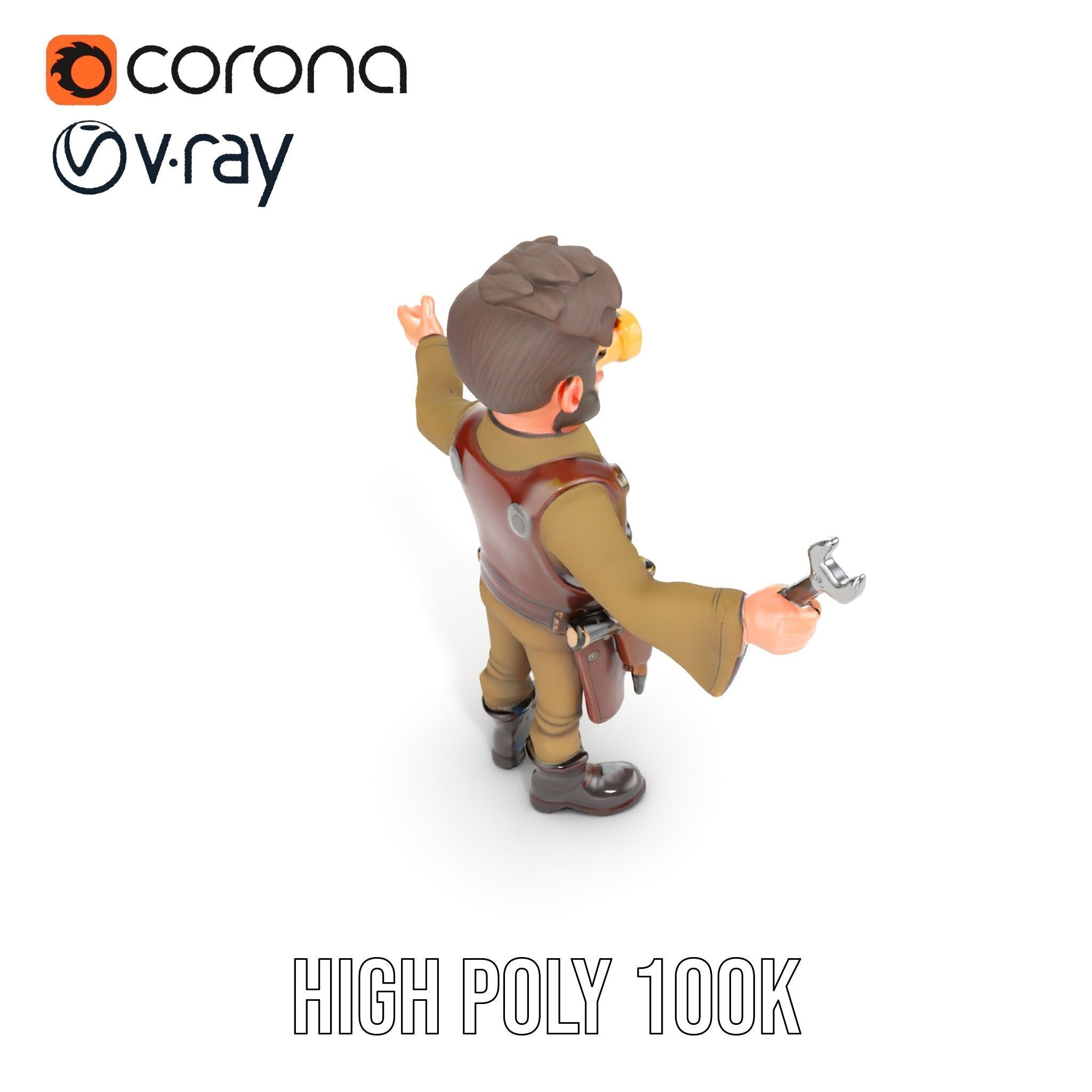 Steampunk Engineer Rigged and Animated D Character Model Low-poly 3D model_23
