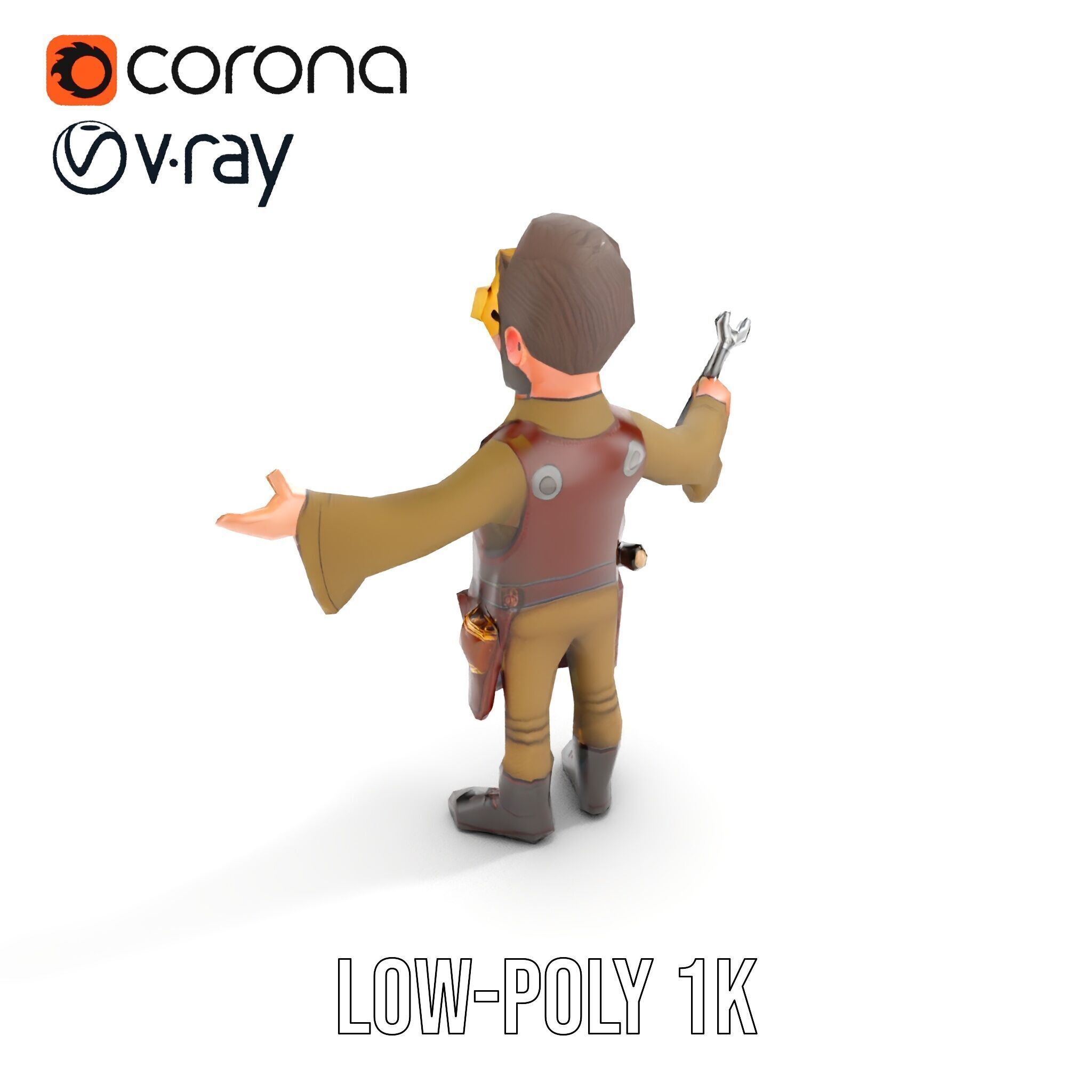 Steampunk Engineer Rigged and Animated D Character Model Low-poly 3D model_17