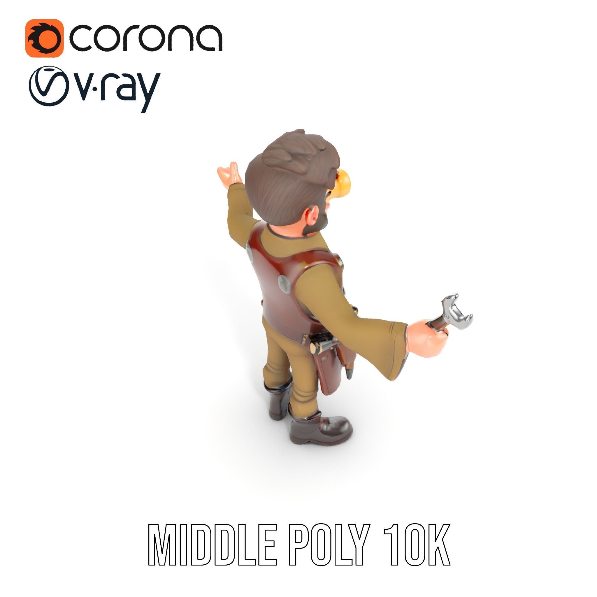 Steampunk Engineer Rigged and Animated D Character Model Low-poly 3D model_11