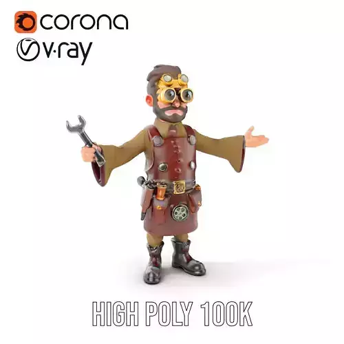 Steampunk Engineer Rigged and Animated D Character Model