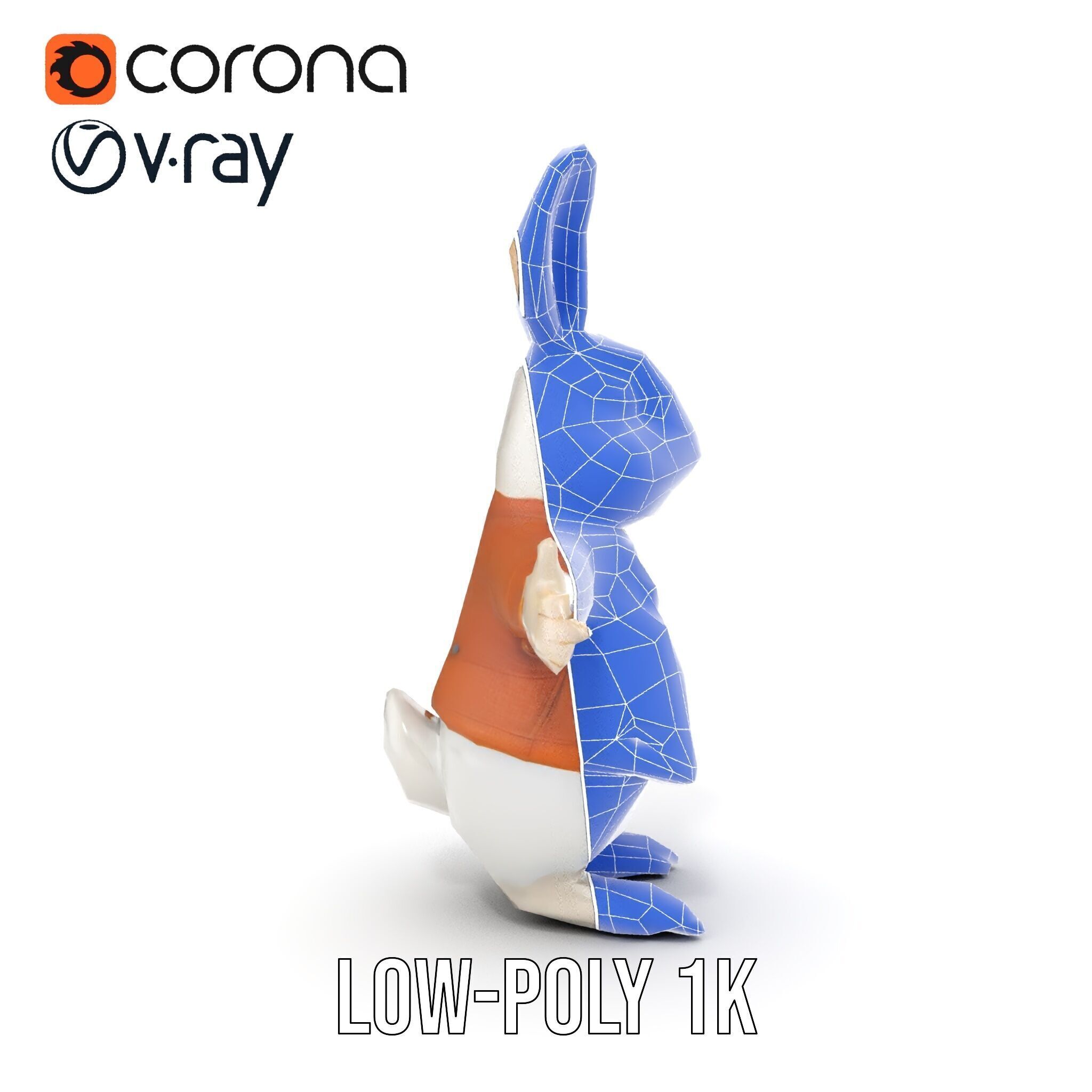 Fluffy Rabbit Character Rigged and Animated for Games and Cin... Low-poly 3D model_31