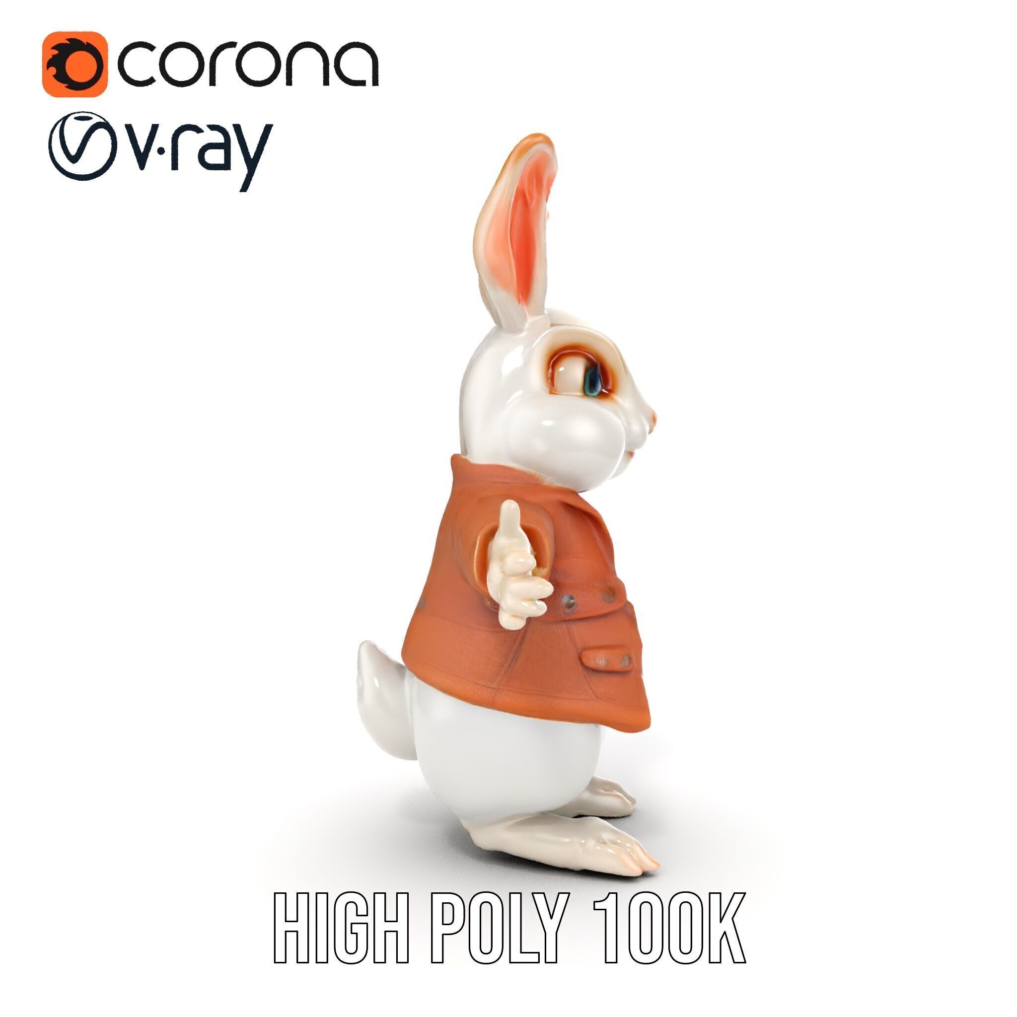 Fluffy Rabbit Character Rigged and Animated for Games and Cin... Low-poly 3D model_16