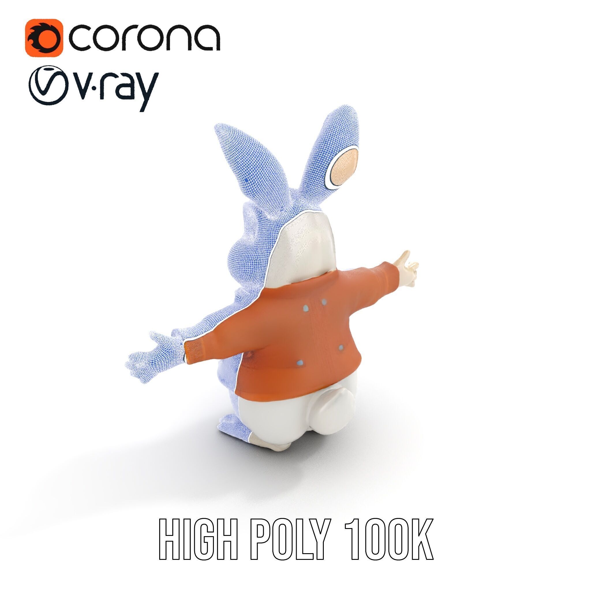 Fluffy Rabbit Character Rigged and Animated for Games and Cin... Low-poly 3D model_26