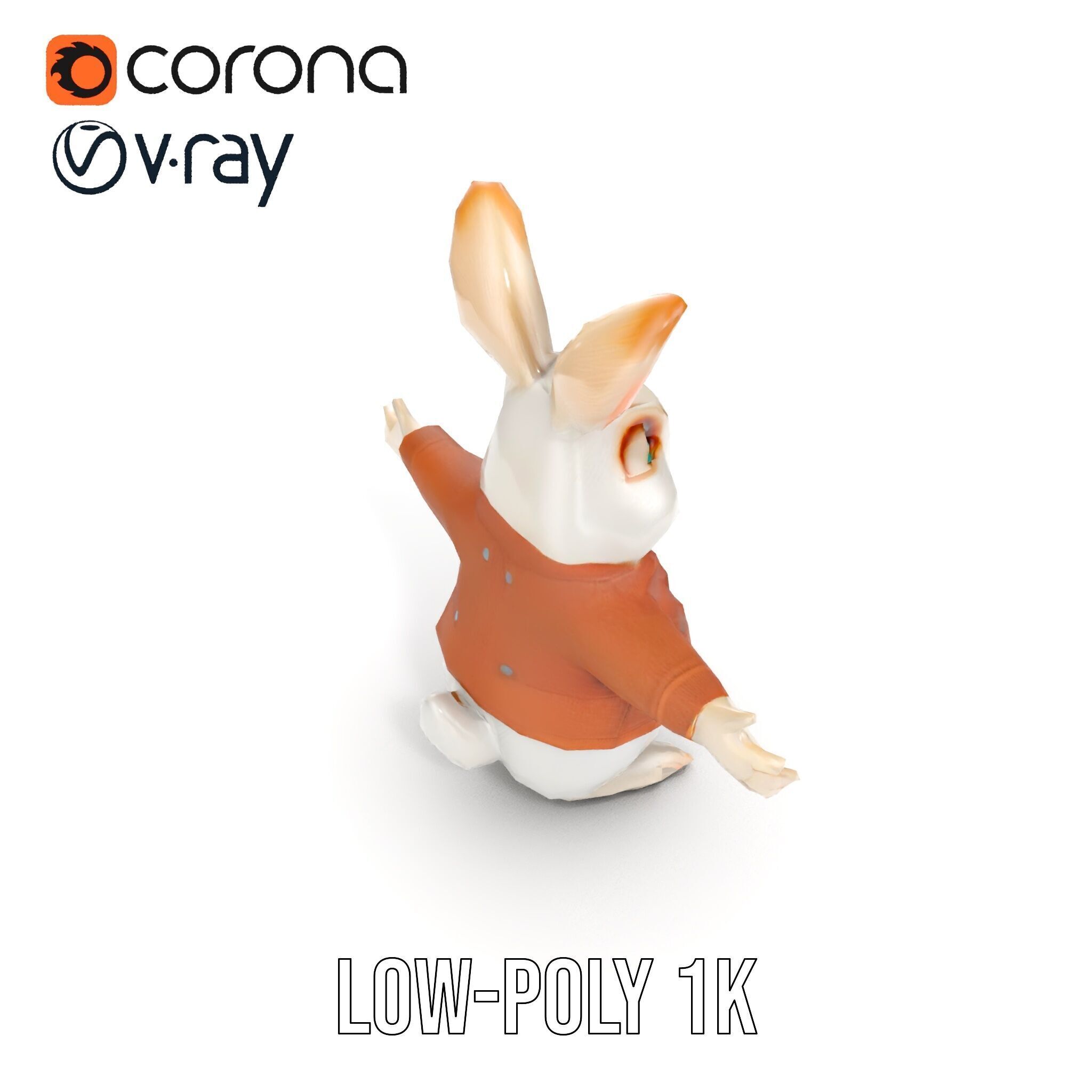 Fluffy Rabbit Character Rigged and Animated for Games and Cin... Low-poly 3D model_25