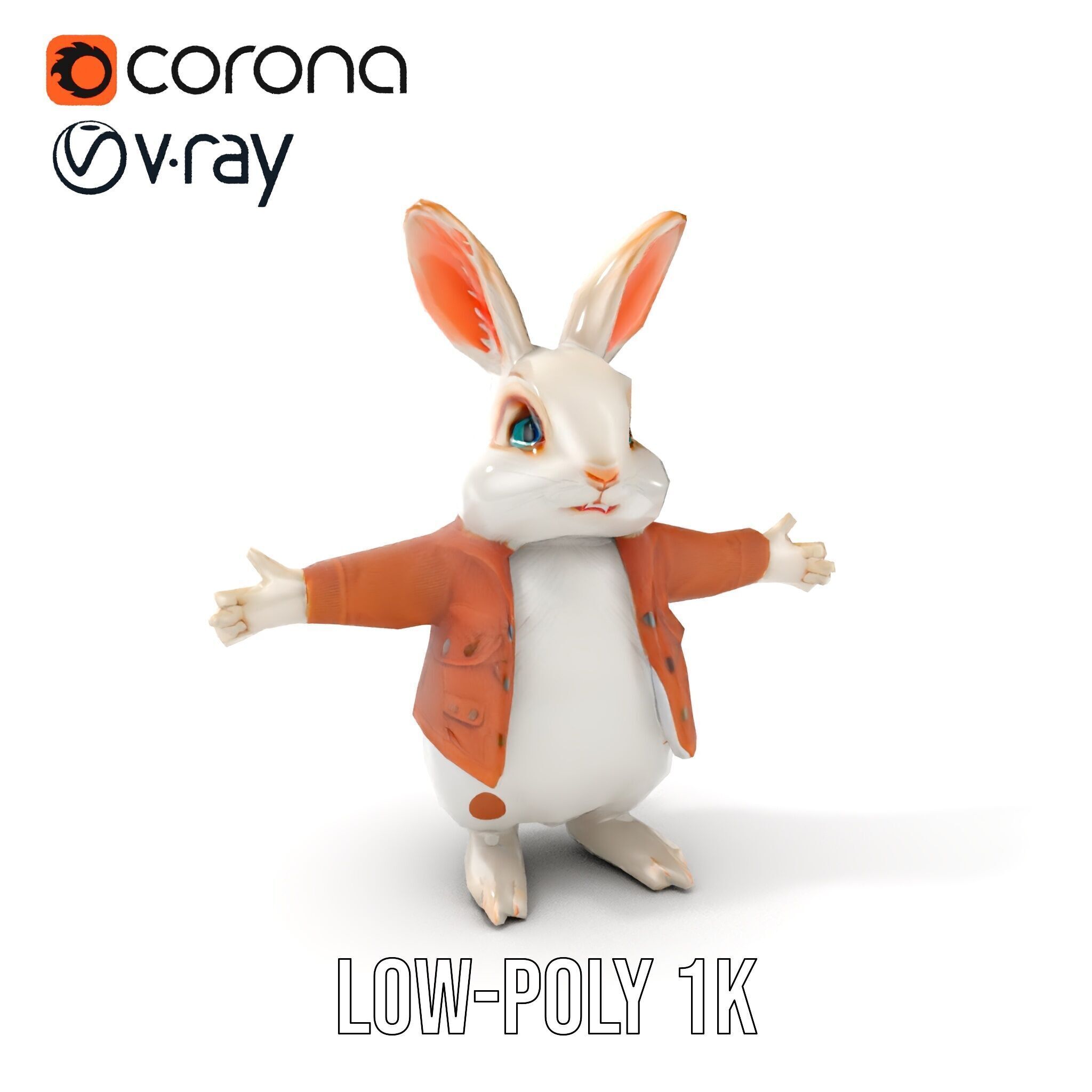 Fluffy Rabbit Character Rigged and Animated for Games and Cin... Low-poly 3D model_15