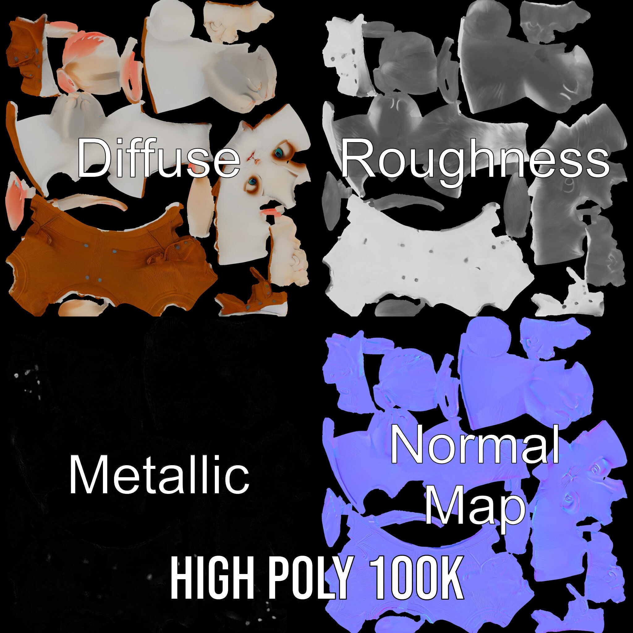 Fluffy Rabbit Character Rigged and Animated for Games and Cin... Low-poly 3D model_3