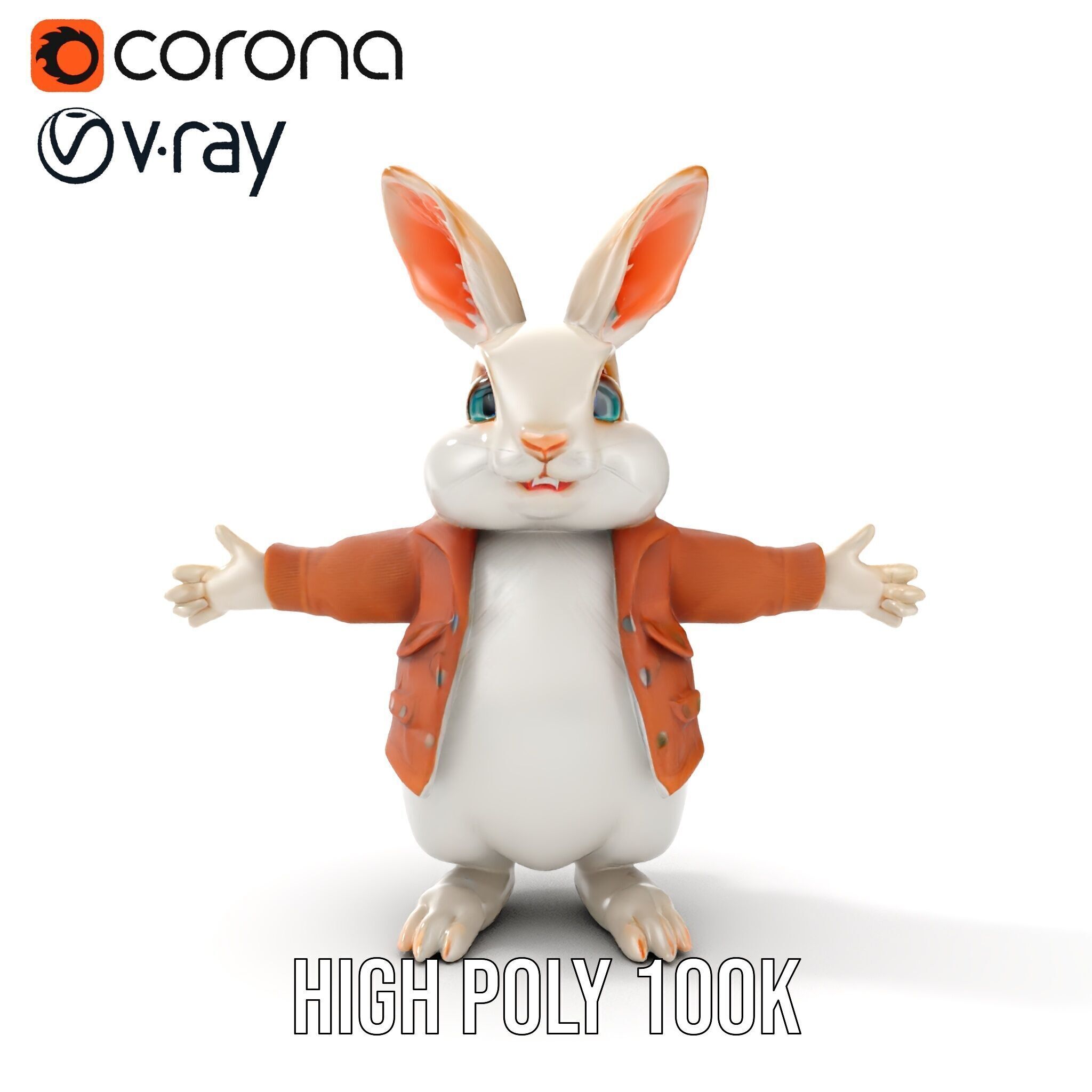 Fluffy Rabbit Character Rigged and Animated for Games and Cin... Low-poly 3D model_13