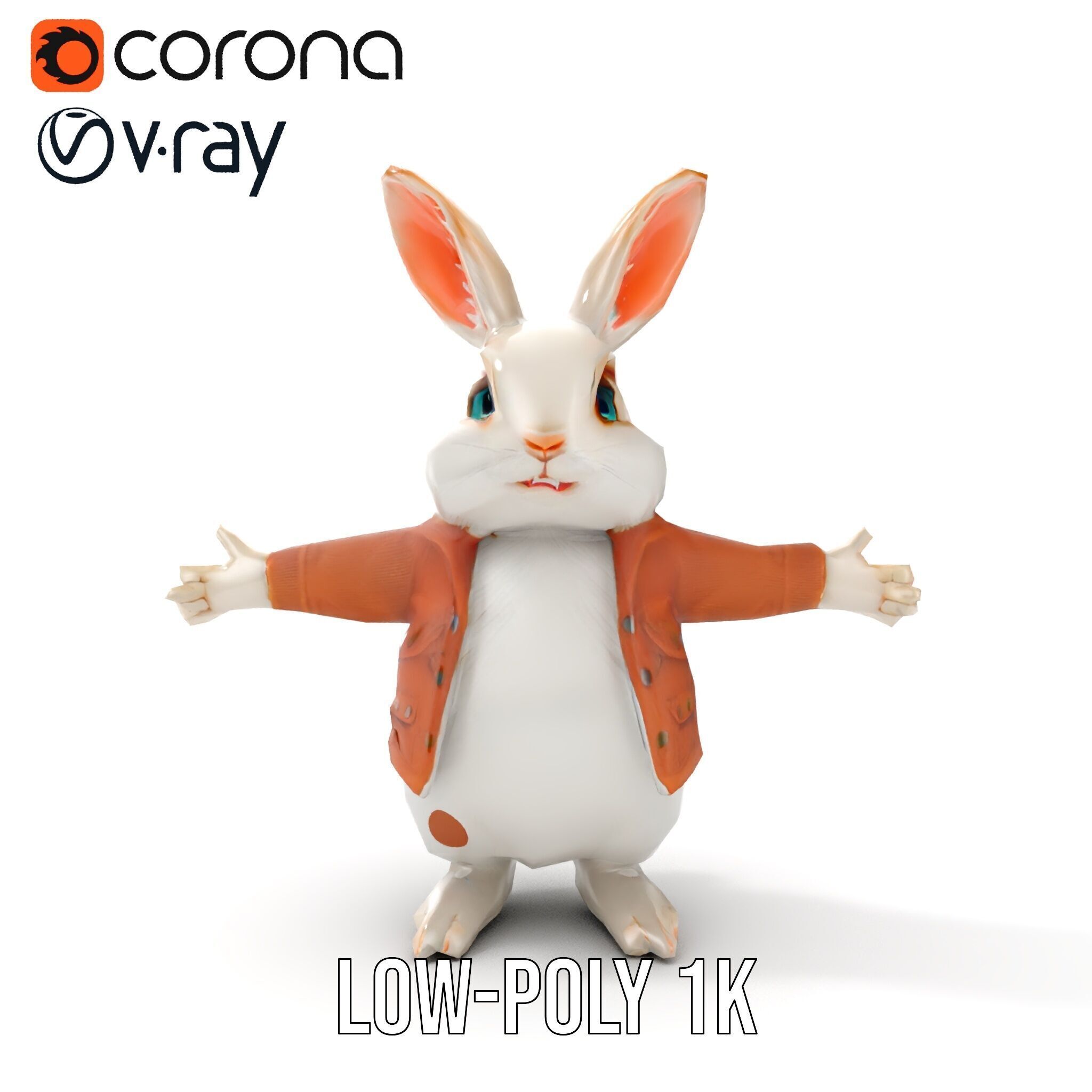Fluffy Rabbit Character Rigged and Animated for Games and Cin... Low-poly 3D model_9