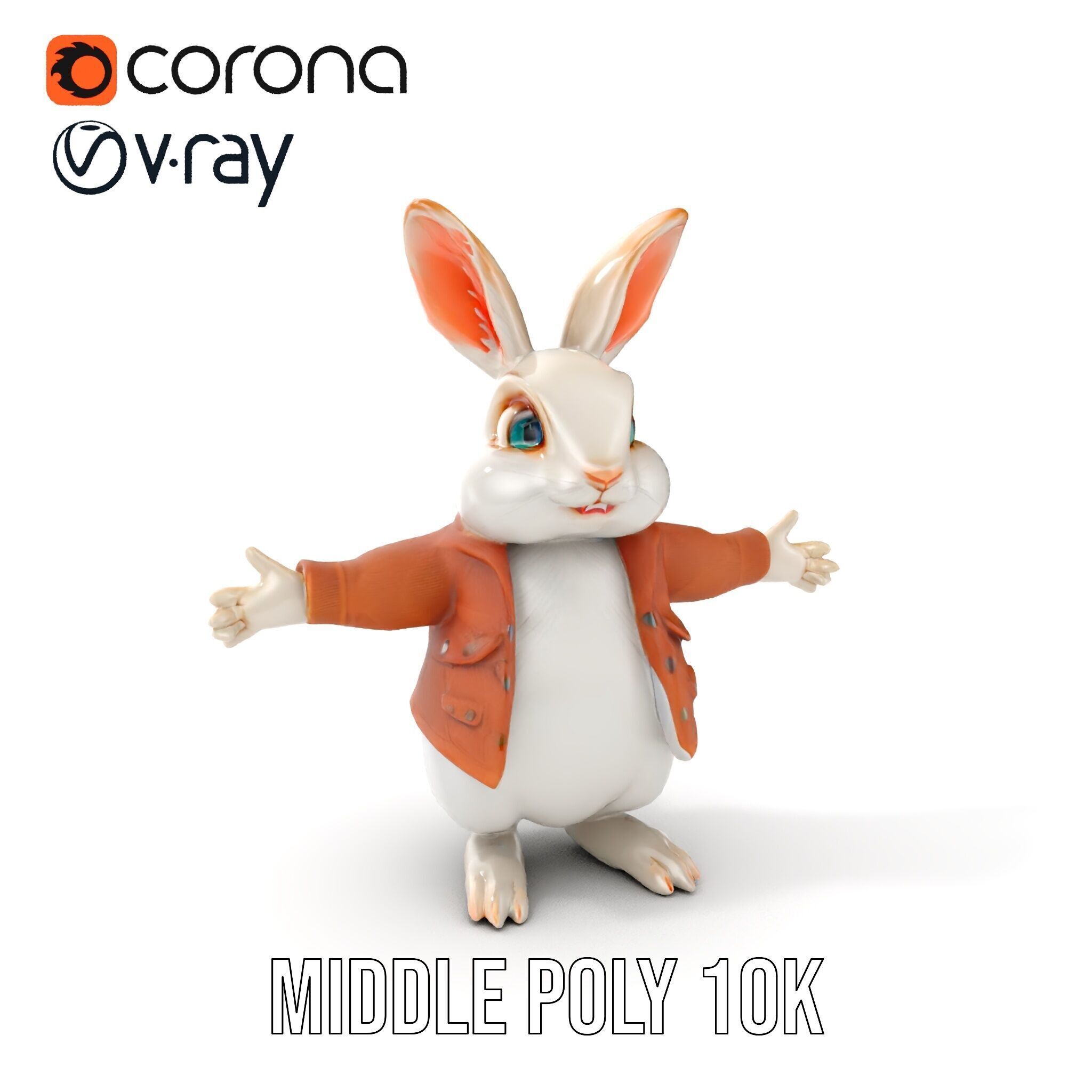 Fluffy Rabbit Character Rigged and Animated for Games and Cin... Low-poly 3D model_19