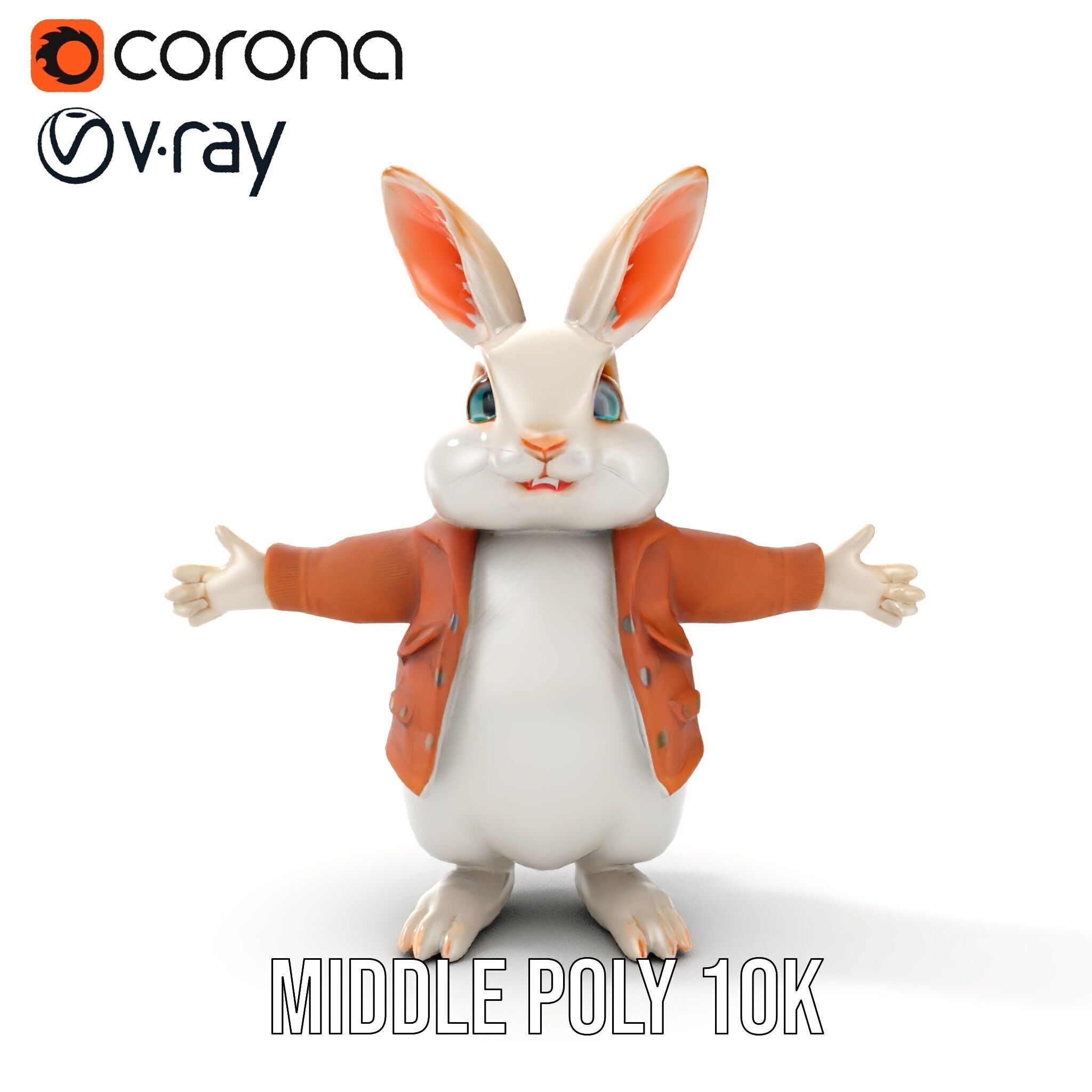 Fluffy Rabbit Character Rigged and Animated for Games and Cin... Low-poly 3D model_17