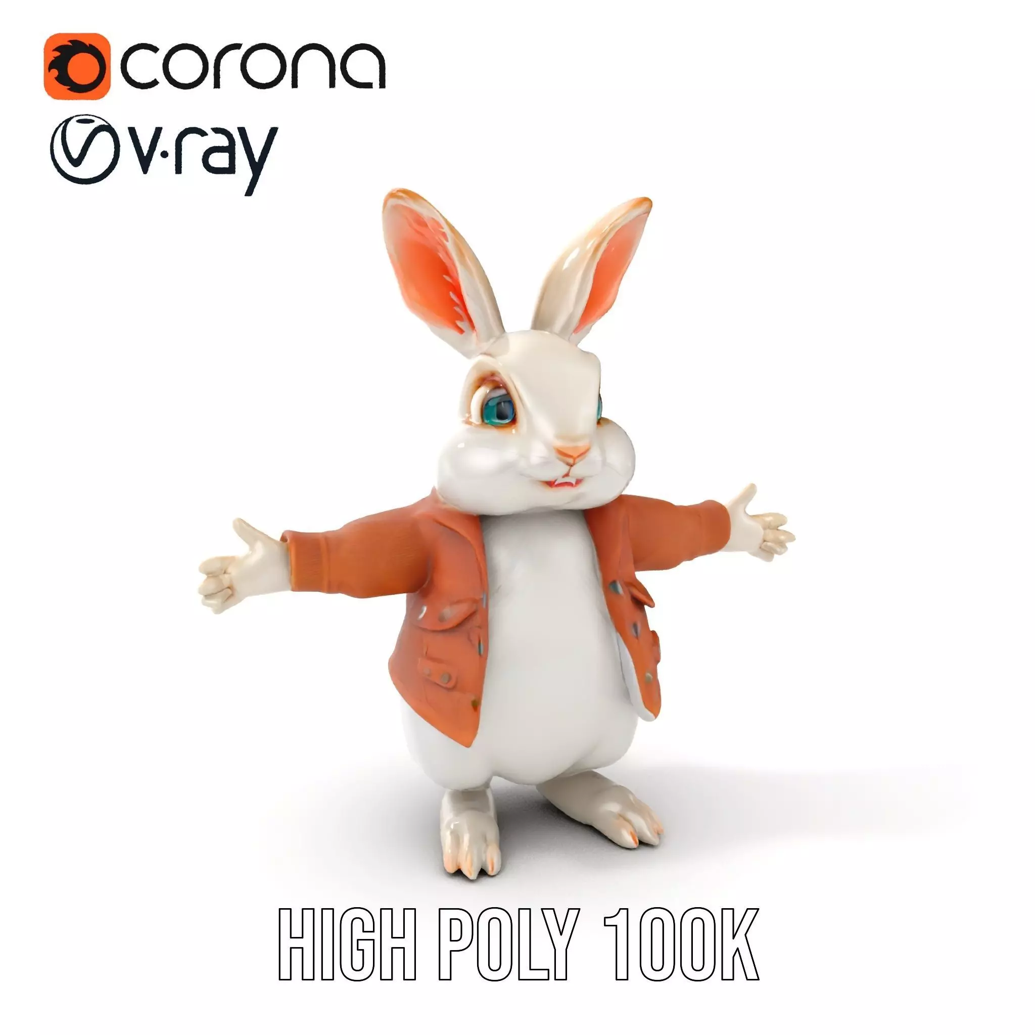 Fluffy Rabbit Character Rigged and Animated for Games and Cin... Low-poly 3D model_0