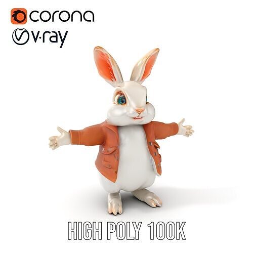 Fluffy Rabbit Character Rigged and Animated for Games and Cin... Low-poly 3D model