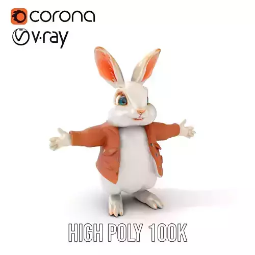 Fluffy Rabbit Character Rigged and Animated for Games and Cin... Low-poly 3D model