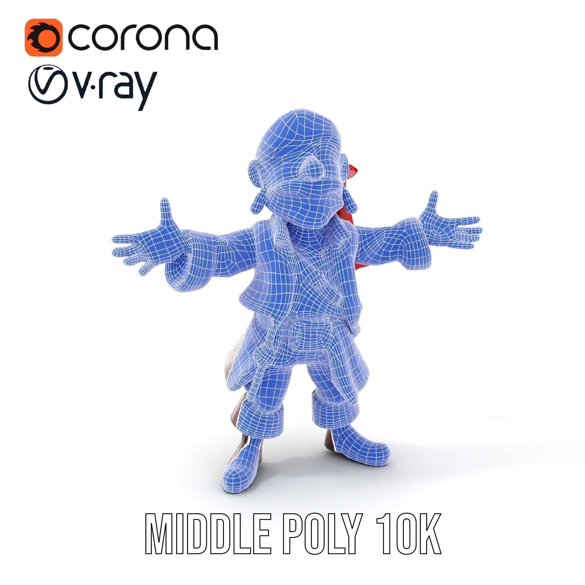 Charming Cartoon Pirate Character Model  Rigged and Animated Low-poly 3D model_24