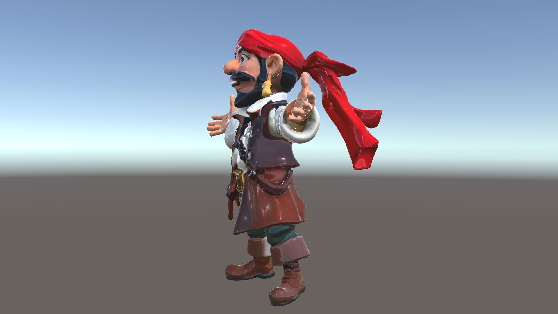 Charming Cartoon Pirate Character Model  Rigged and Animated Low-poly 3D model_5