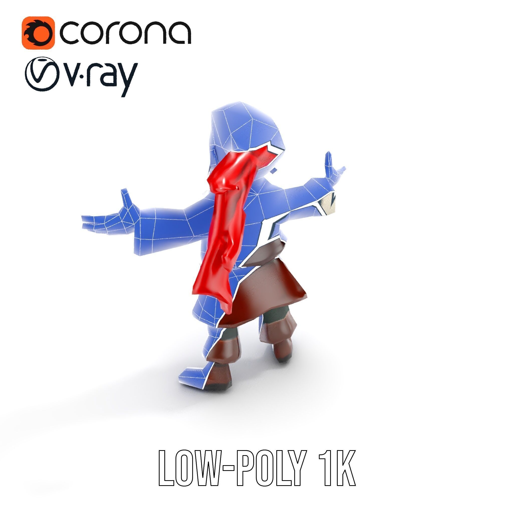 Charming Cartoon Pirate Character Model  Rigged and Animated Low-poly 3D model_11