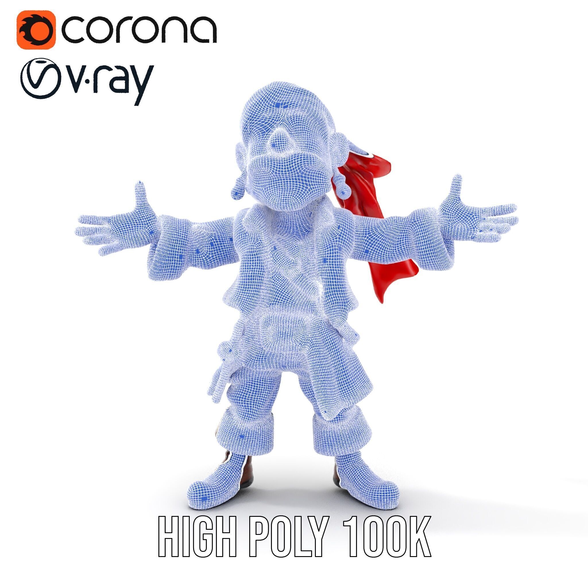 Charming Cartoon Pirate Character Model  Rigged and Animated Low-poly 3D model_18