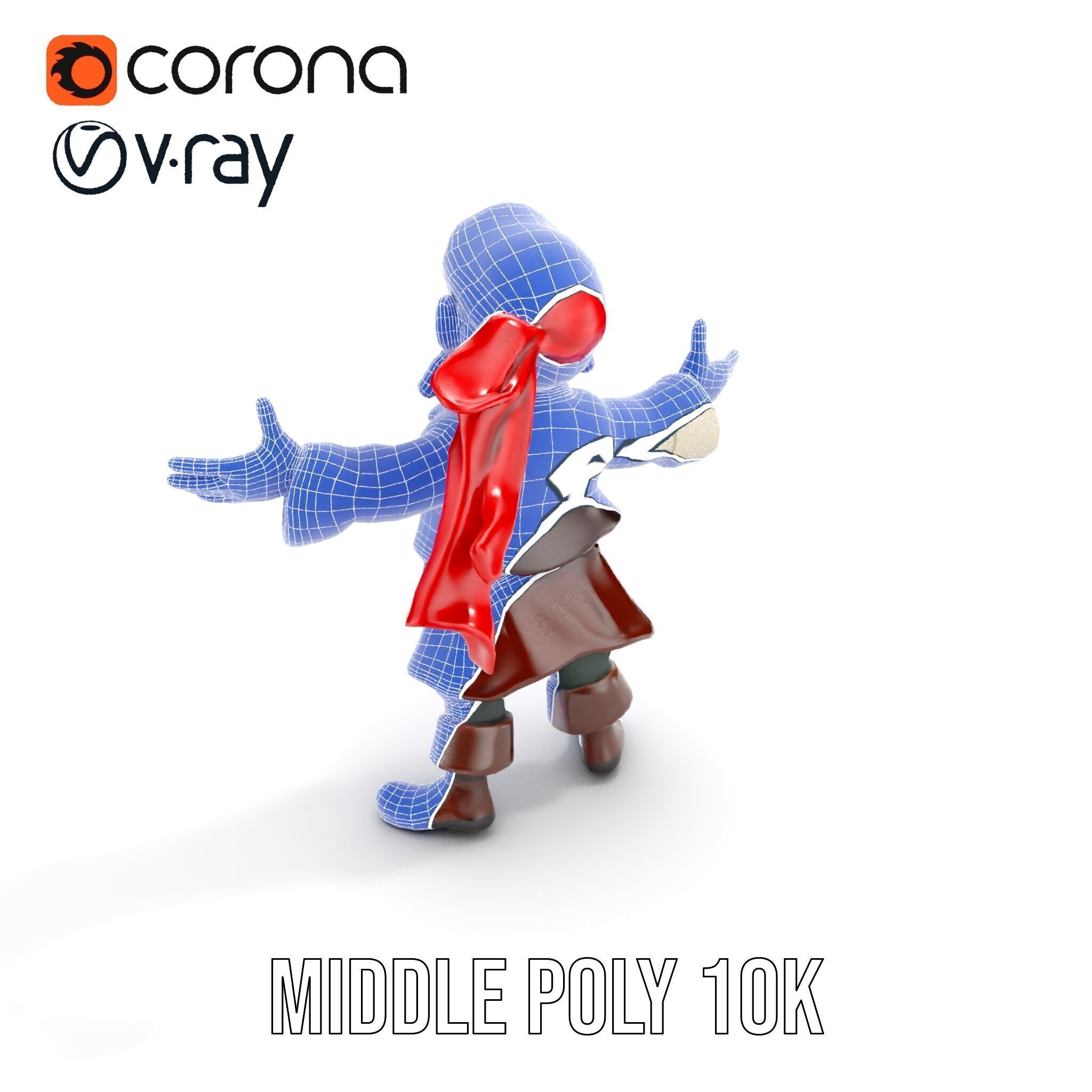 Charming Cartoon Pirate Character Model  Rigged and Animated Low-poly 3D model_27