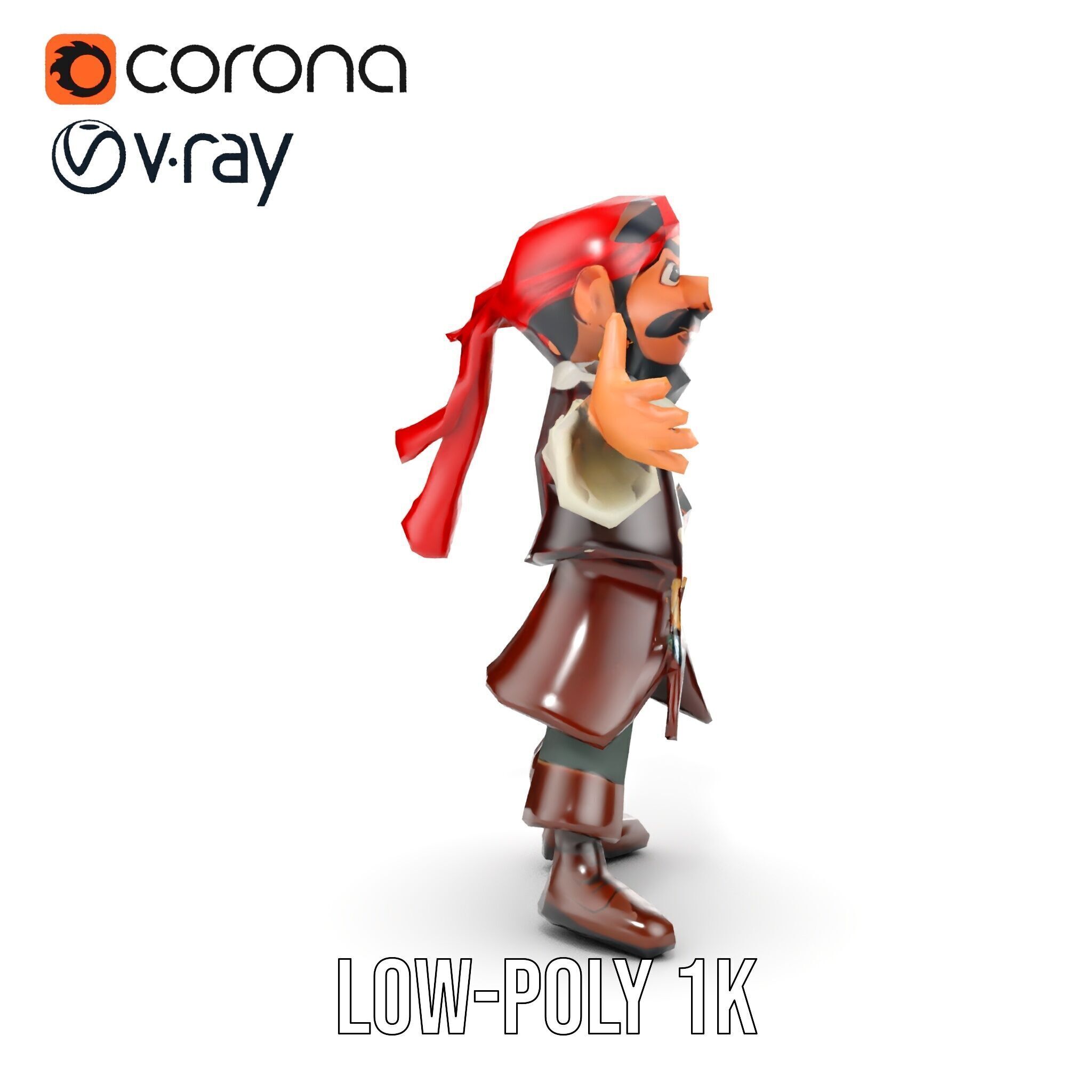 Charming Cartoon Pirate Character Model  Rigged and Animated Low-poly 3D model_28