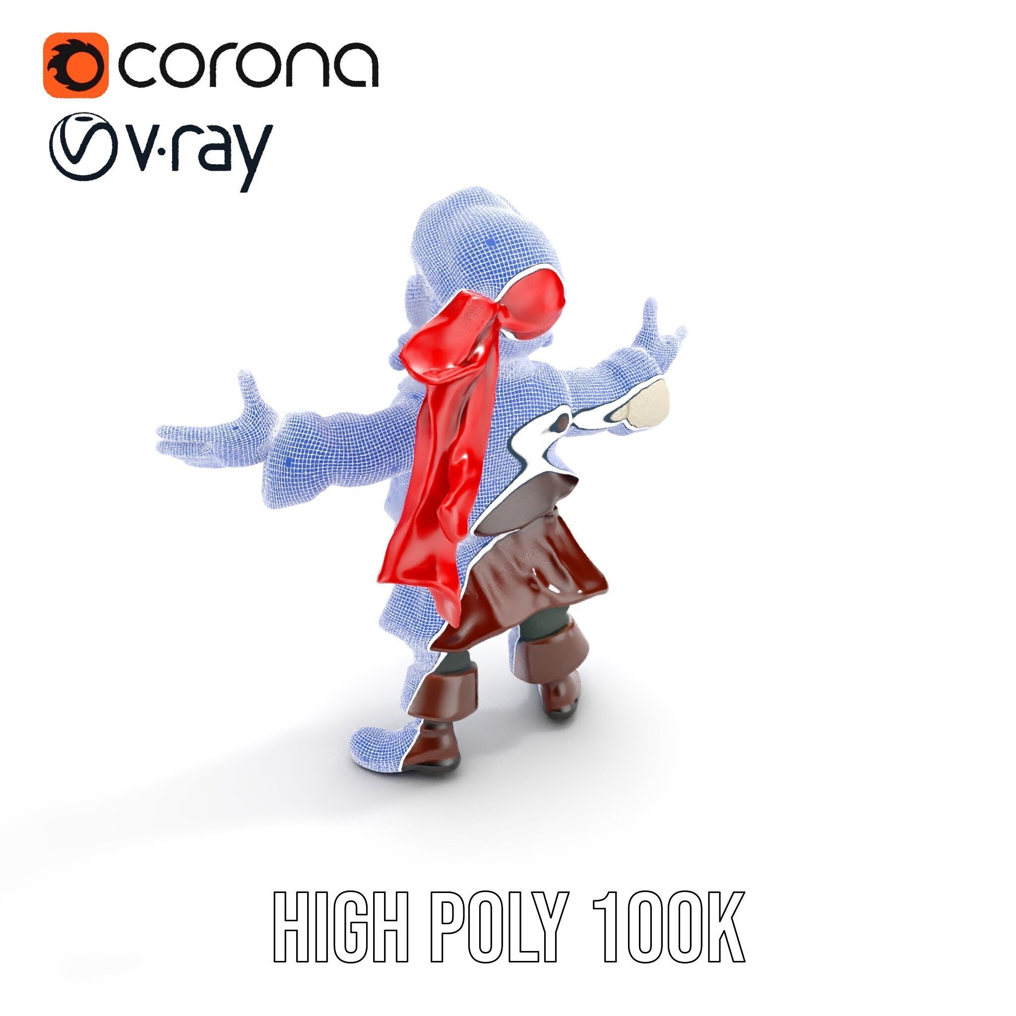 Charming Cartoon Pirate Character Model  Rigged and Animated Low-poly 3D model_21
