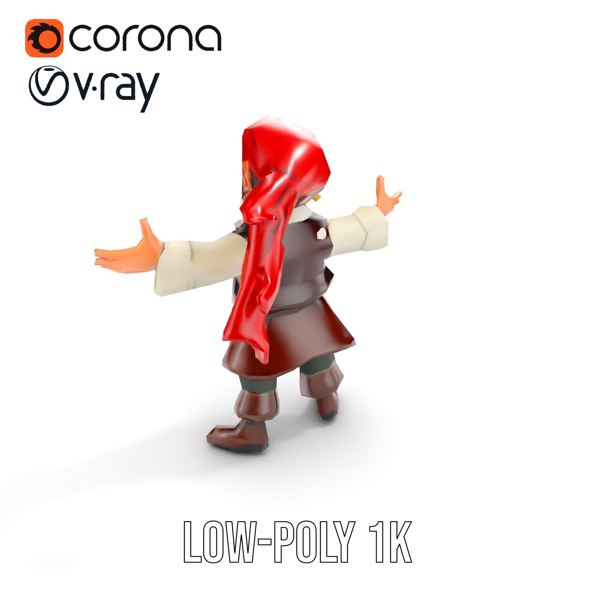 Charming Cartoon Pirate Character Model  Rigged and Animated Low-poly 3D model_14