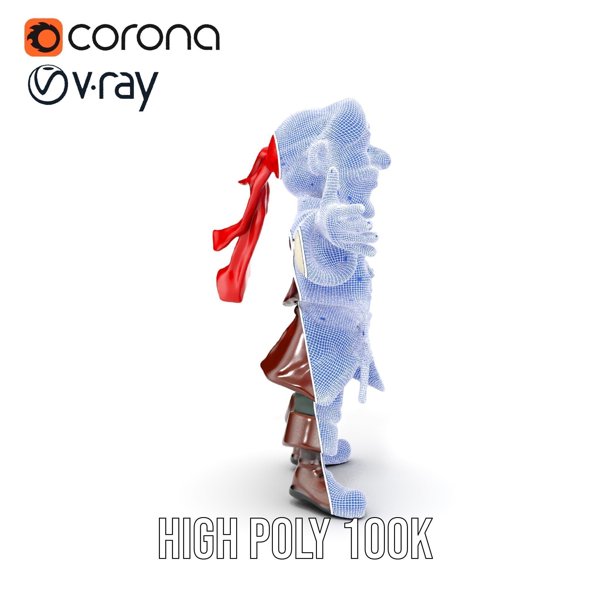 Charming Cartoon Pirate Character Model  Rigged and Animated Low-poly 3D model_29