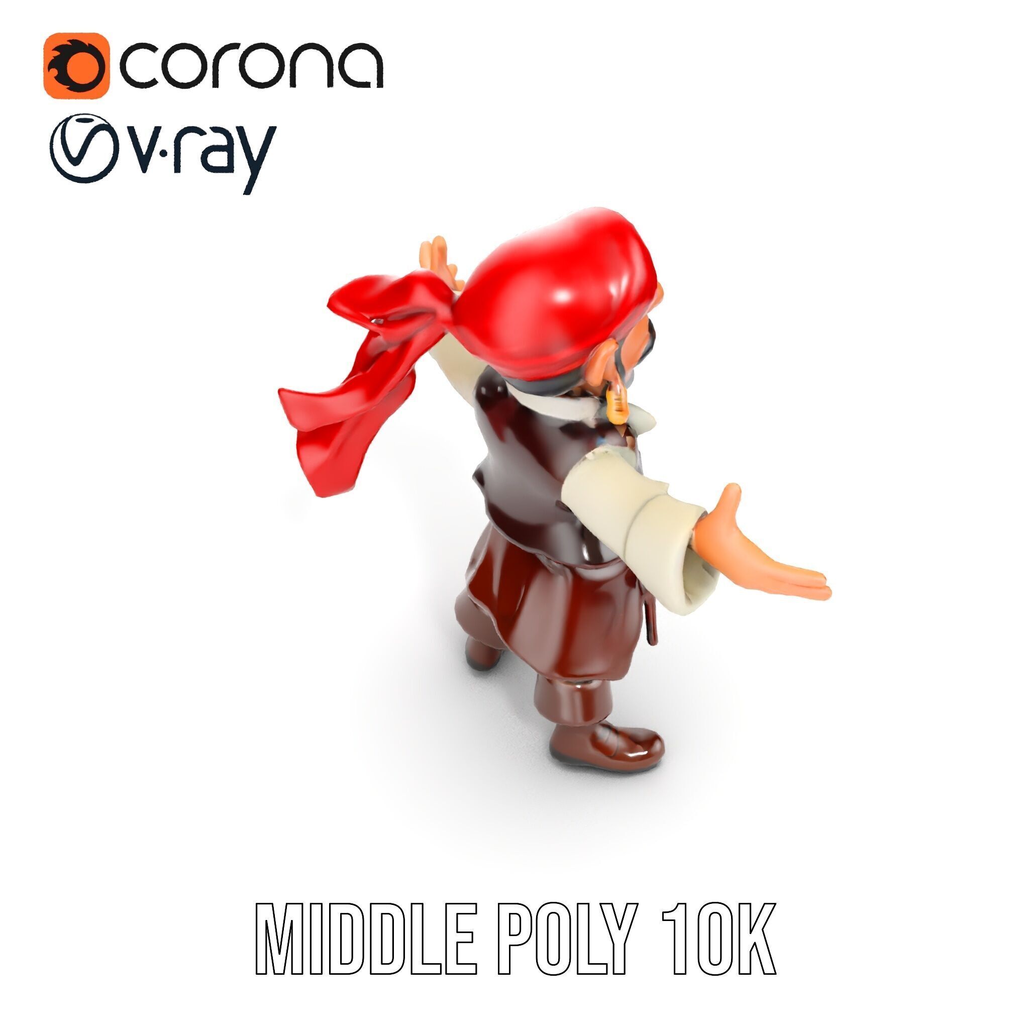 Charming Cartoon Pirate Character Model  Rigged and Animated Low-poly 3D model_13