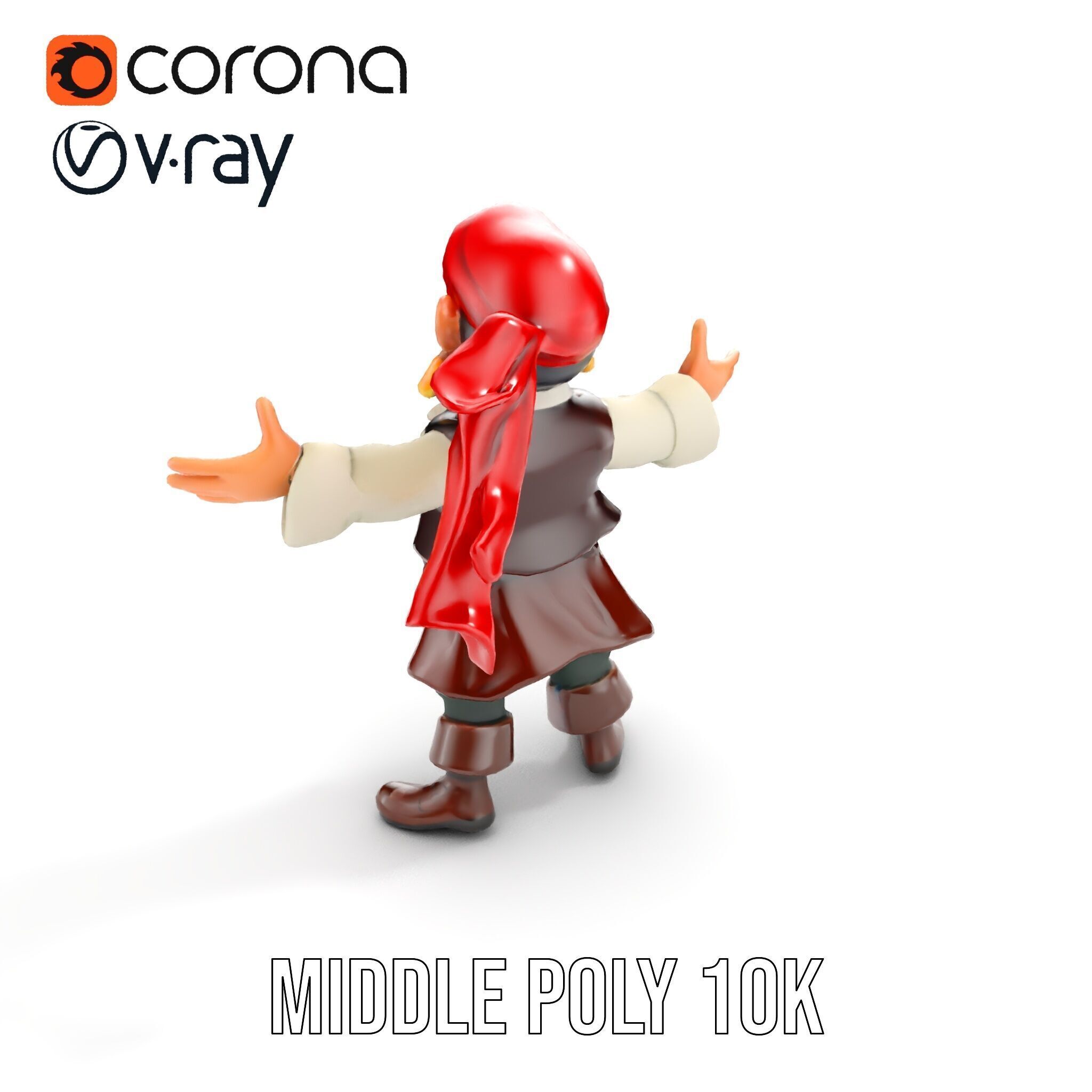 Charming Cartoon Pirate Character Model  Rigged and Animated Low-poly 3D model_10