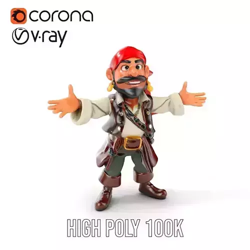 Charming Cartoon Pirate Character Model  Rigged and Animated