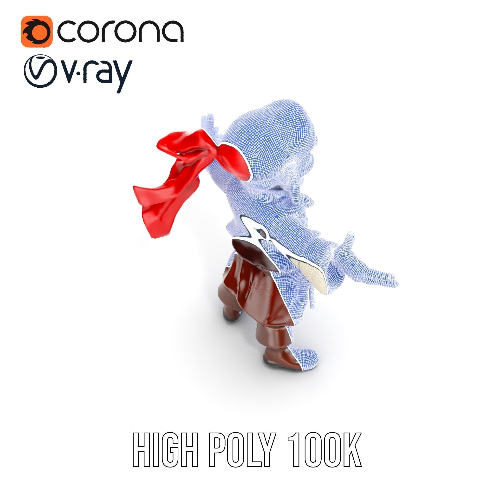 Charming Cartoon Pirate Character Model  Rigged and Animated Low-poly 3D model_35