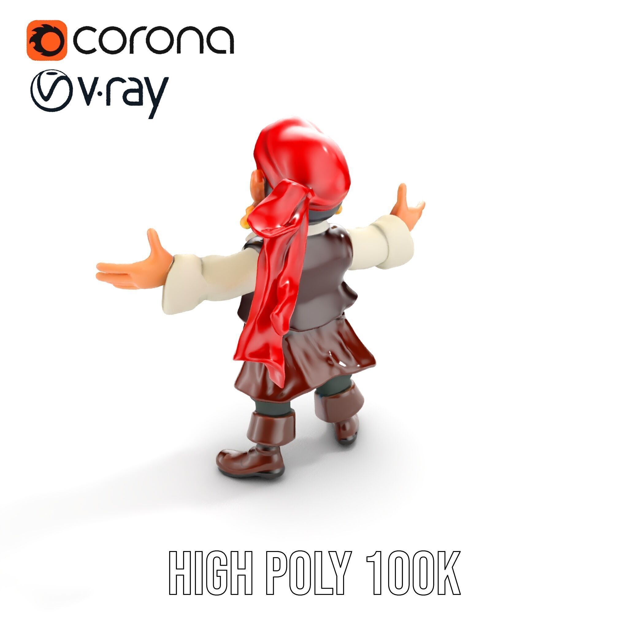Charming Cartoon Pirate Character Model  Rigged and Animated Low-poly 3D model_12