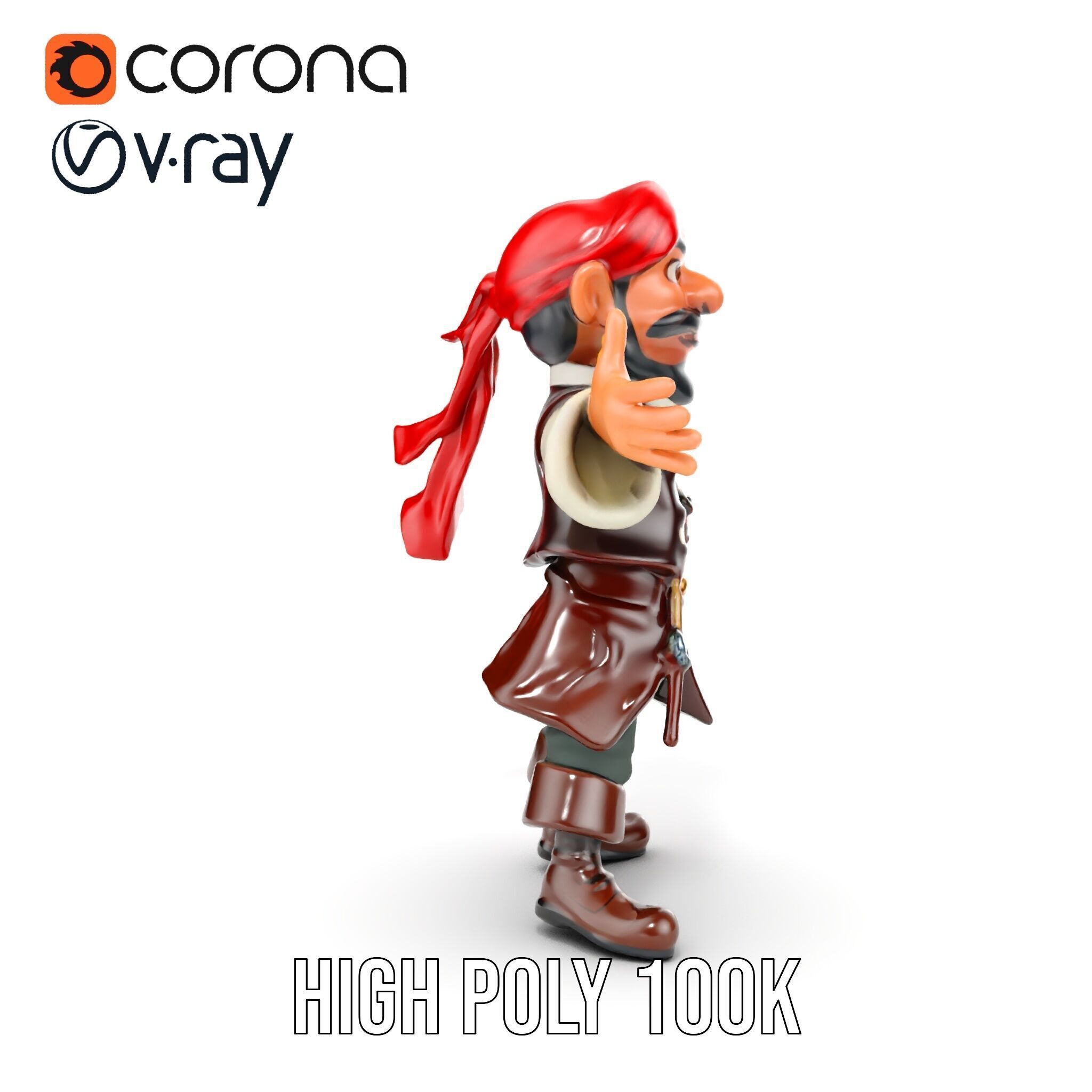 Charming Cartoon Pirate Character Model  Rigged and Animated Low-poly 3D model_32