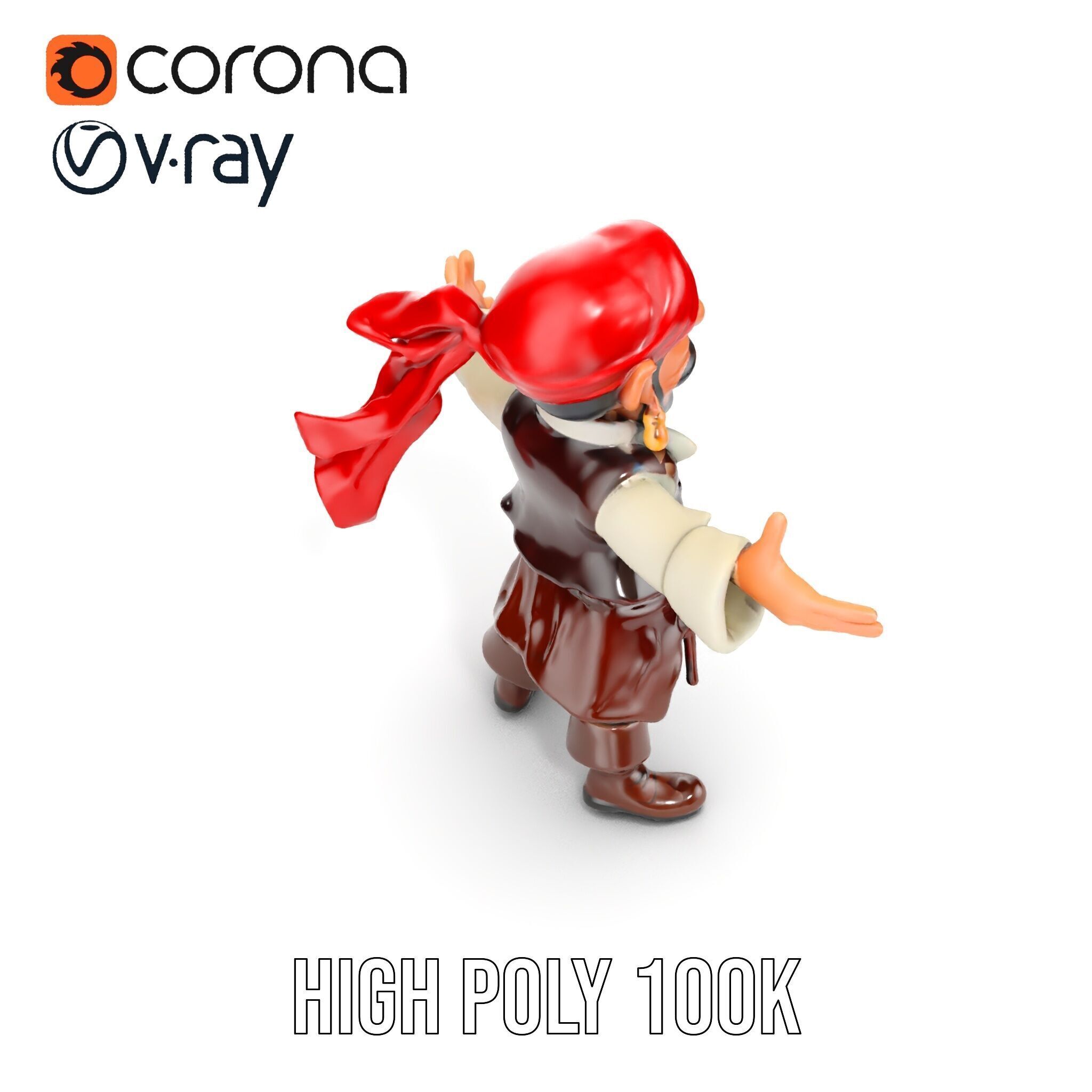 Charming Cartoon Pirate Character Model  Rigged and Animated Low-poly 3D model_15