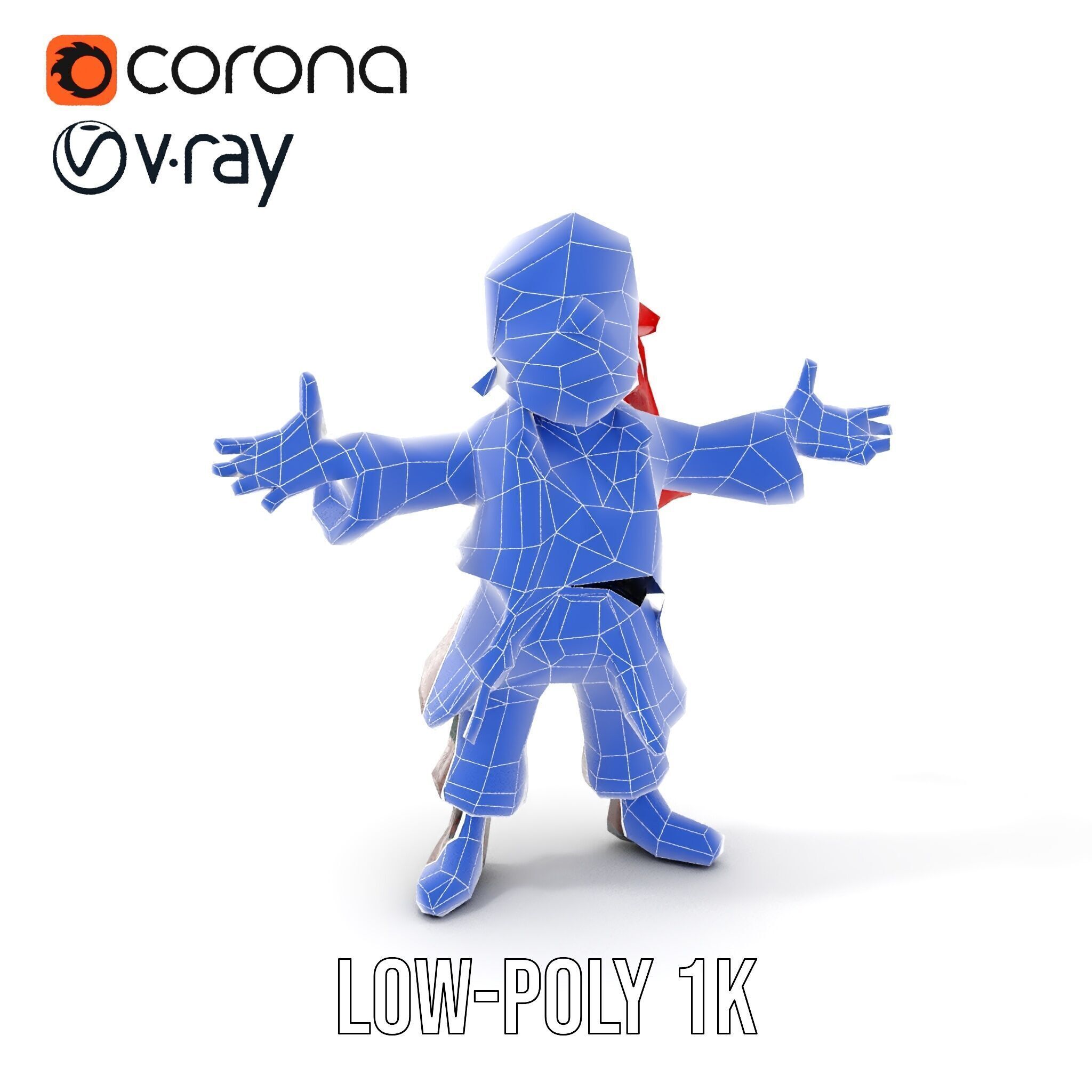 Charming Cartoon Pirate Character Model  Rigged and Animated Low-poly 3D model_23