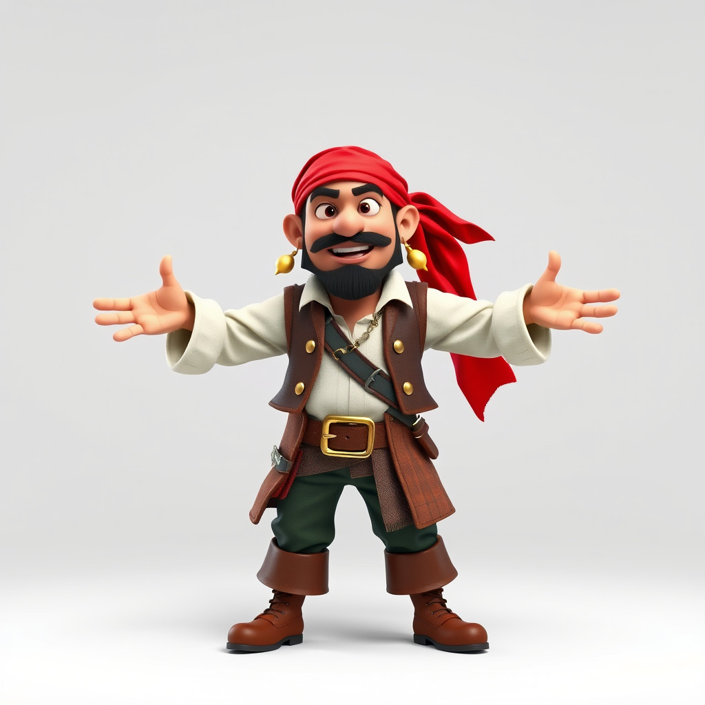 Charming Cartoon Pirate Character Model  Rigged and Animated Low-poly 3D model_2