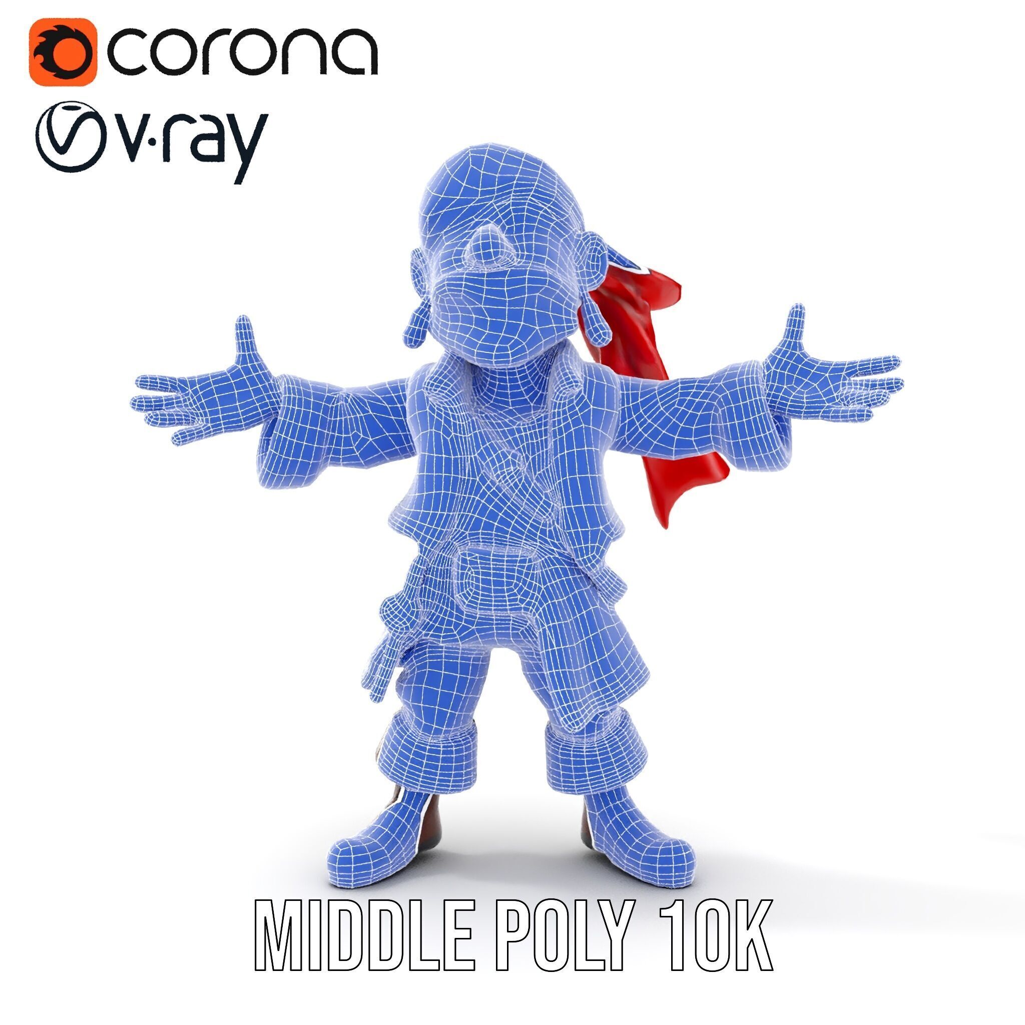 Charming Cartoon Pirate Character Model  Rigged and Animated Low-poly 3D model_33