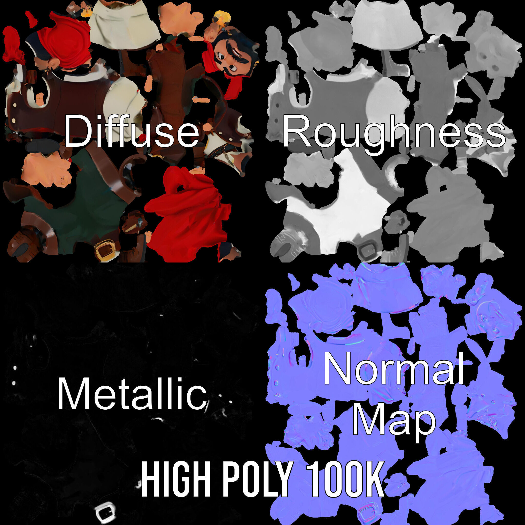 Charming Cartoon Pirate Character Model  Rigged and Animated Low-poly 3D model_3