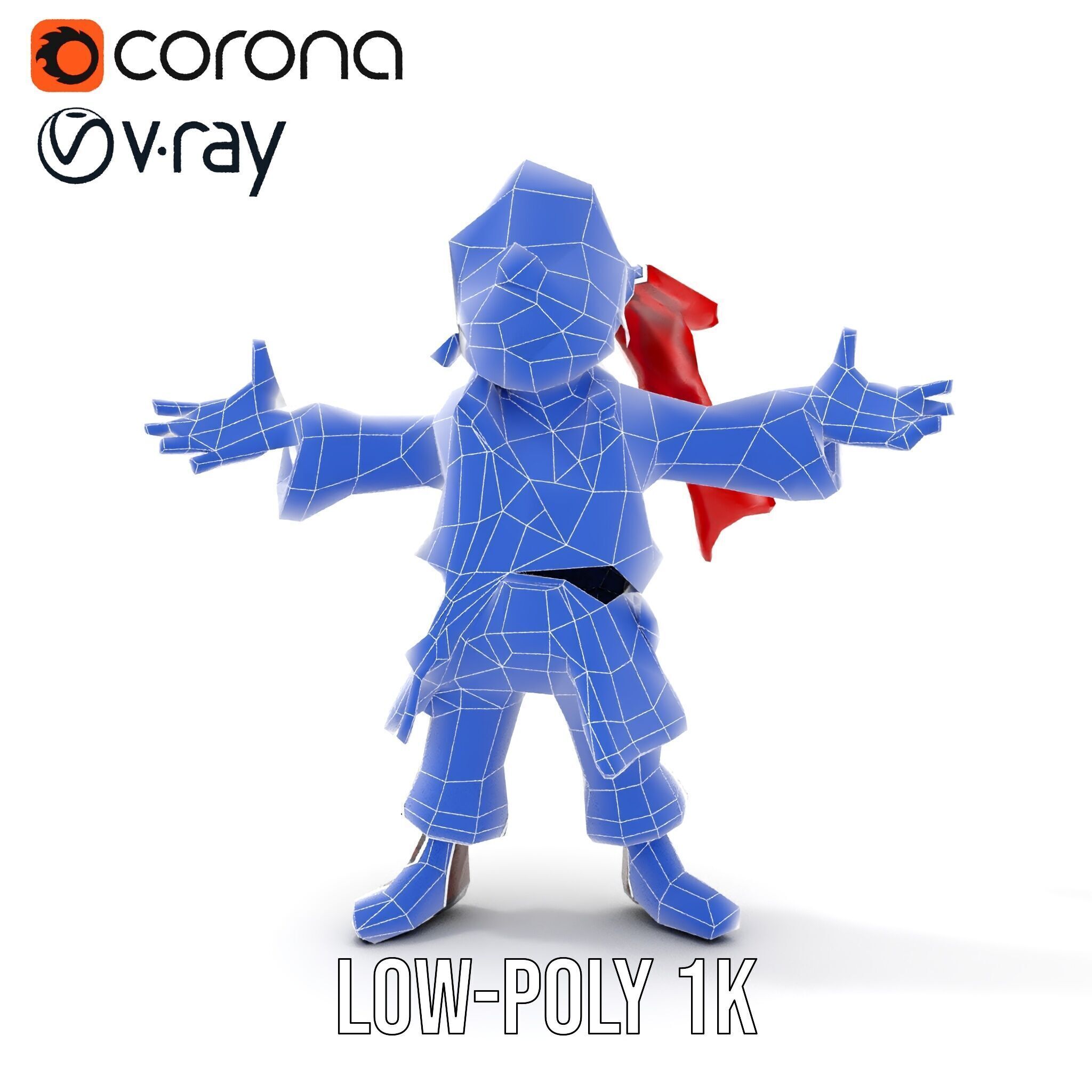 Charming Cartoon Pirate Character Model  Rigged and Animated Low-poly 3D model_17