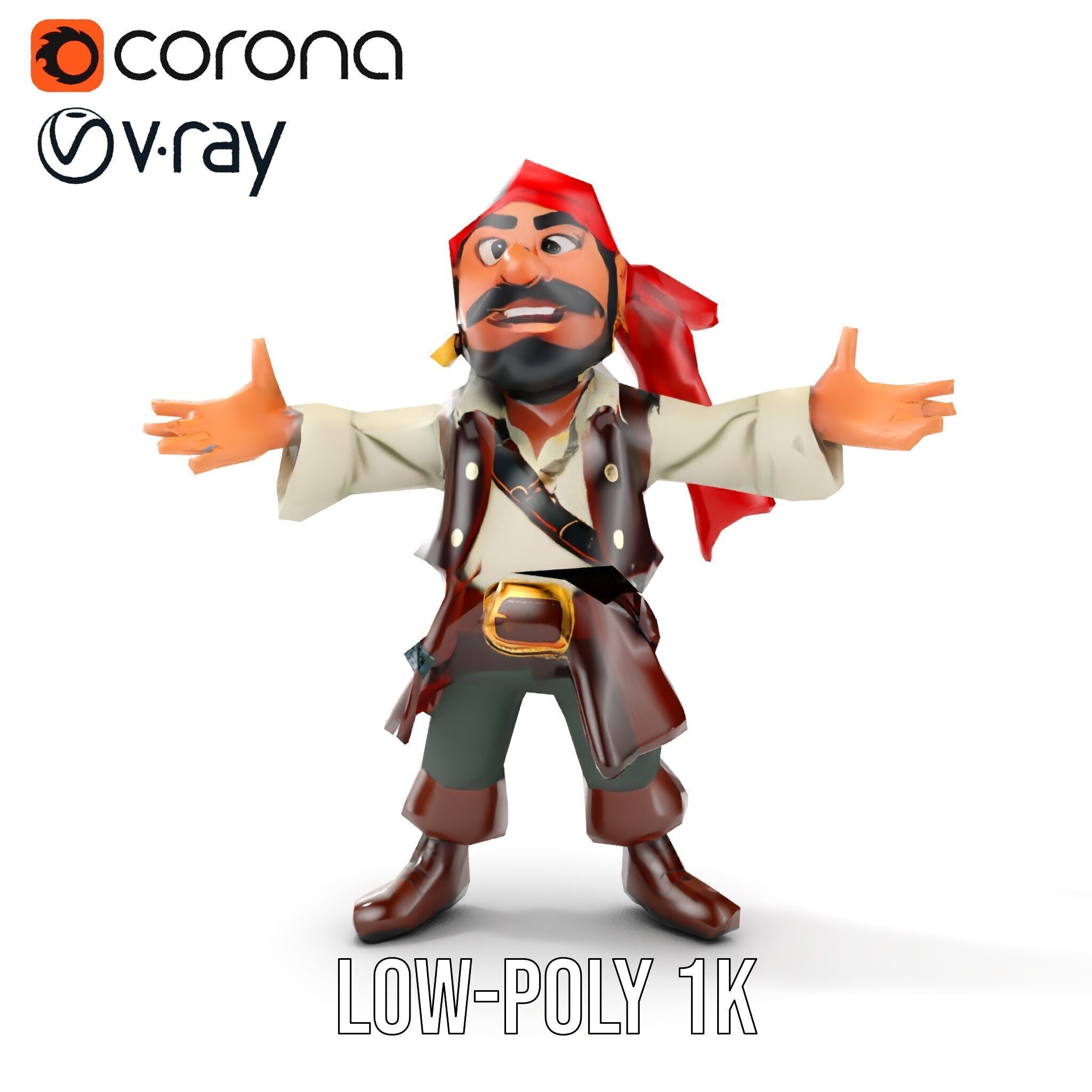 Charming Cartoon Pirate Character Model  Rigged and Animated Low-poly 3D model_25
