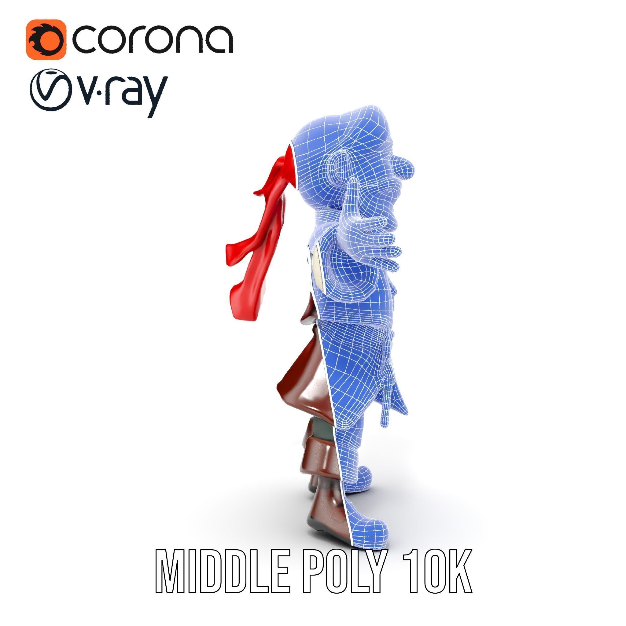 Charming Cartoon Pirate Character Model  Rigged and Animated Low-poly 3D model_36