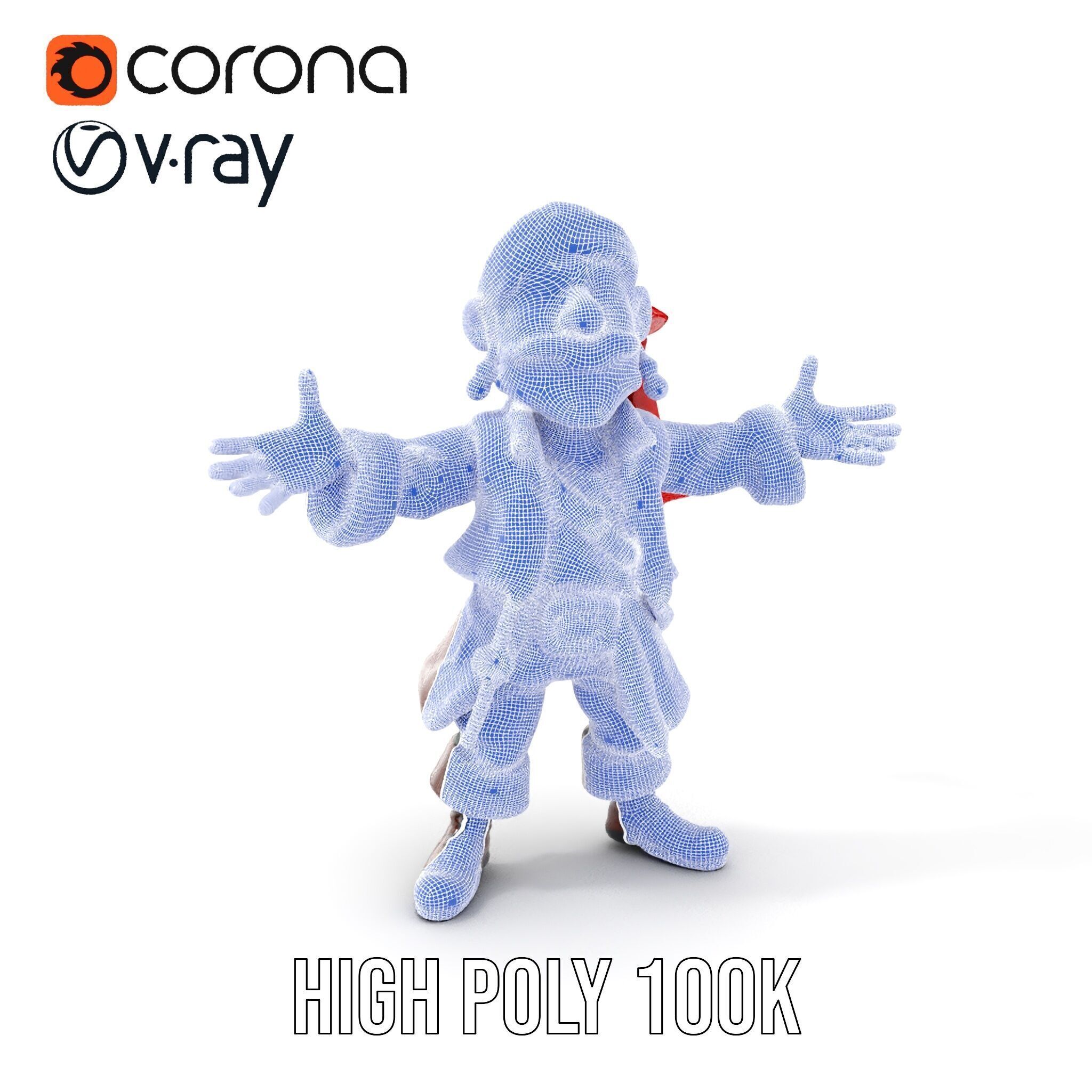 Charming Cartoon Pirate Character Model  Rigged and Animated Low-poly 3D model_4