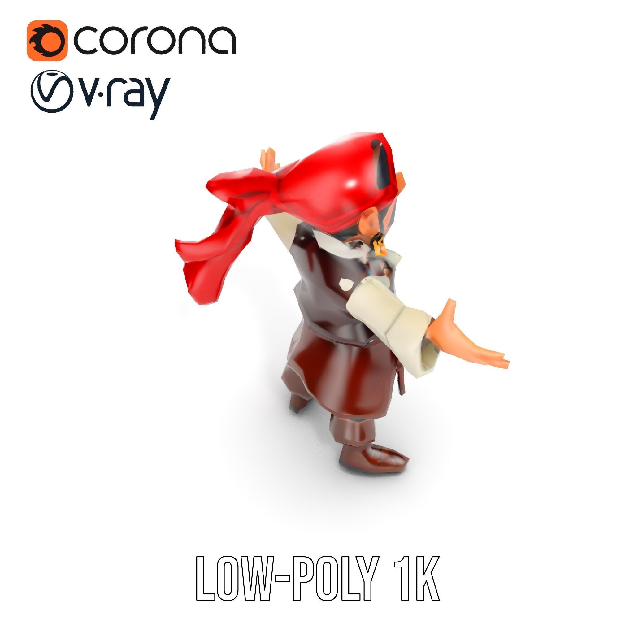 Charming Cartoon Pirate Character Model  Rigged and Animated Low-poly 3D model_9