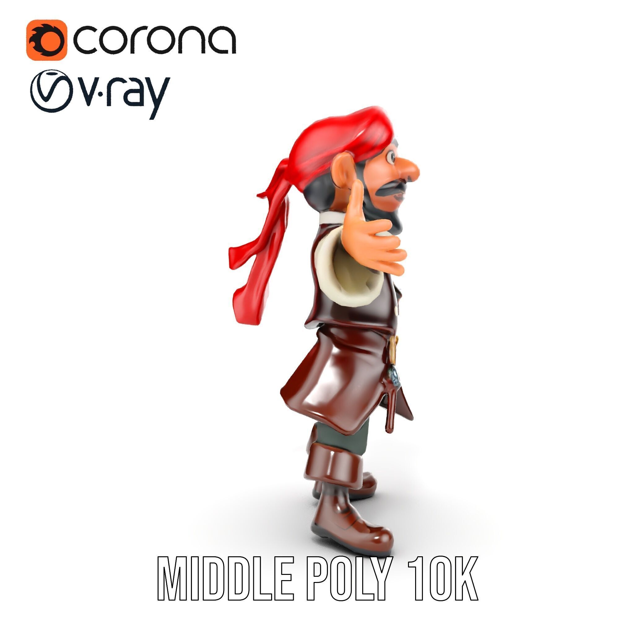 Charming Cartoon Pirate Character Model  Rigged and Animated Low-poly 3D model_22