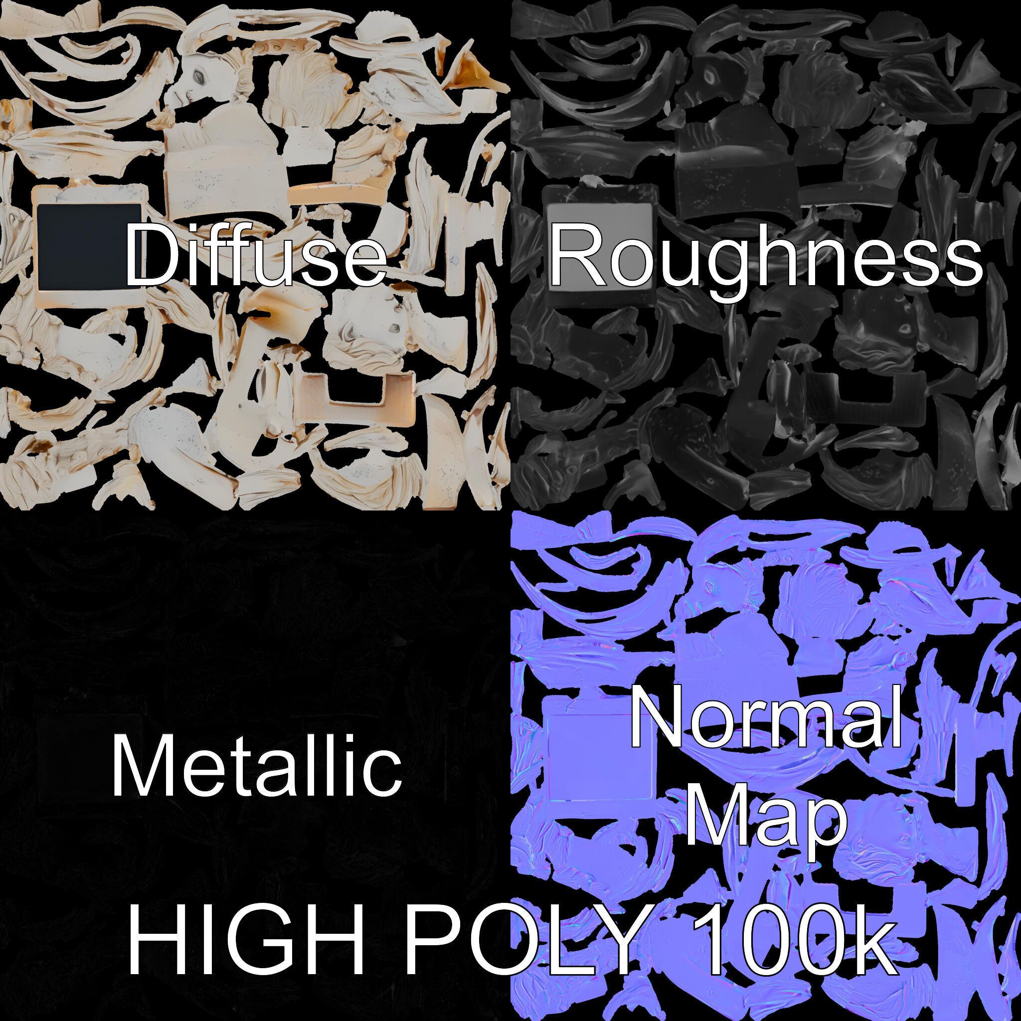 Classical Bust Sculpture Model Pack Low-poly 3D model_3