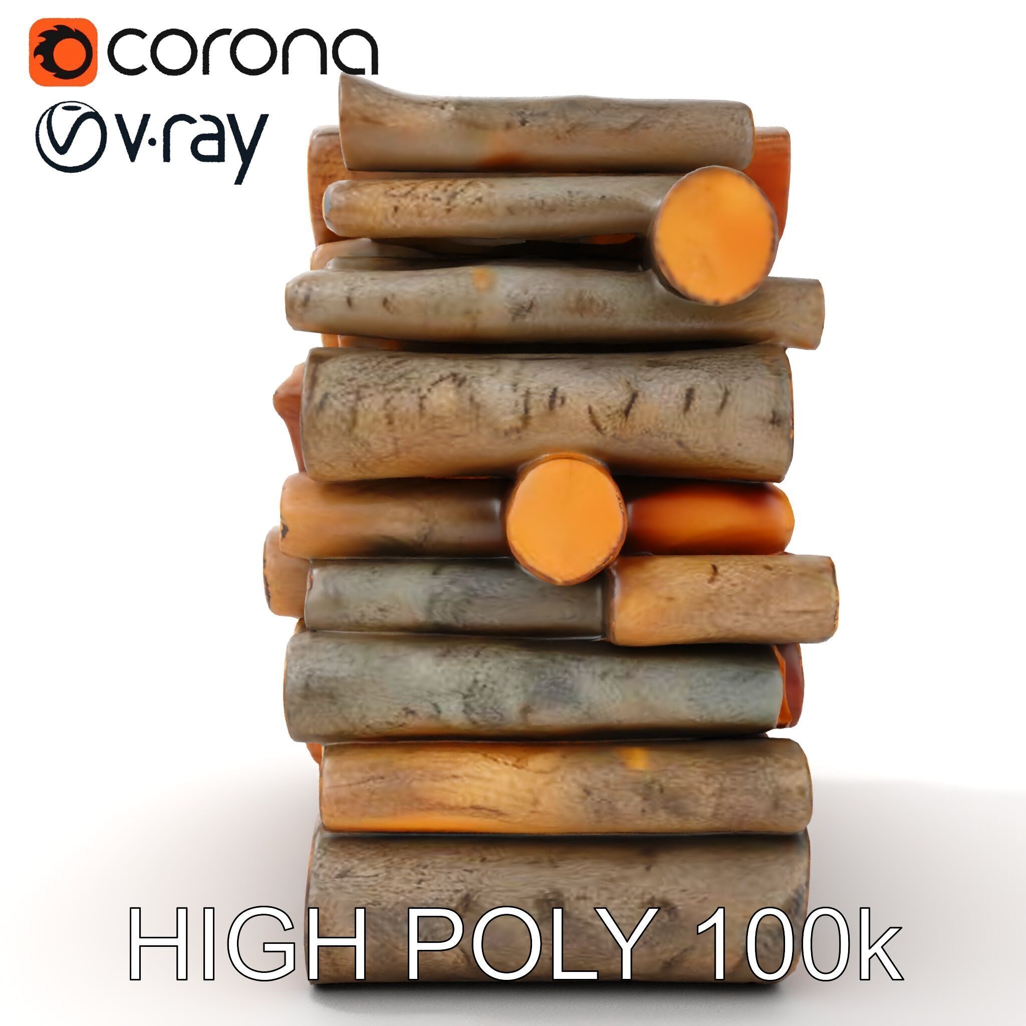 Stacked Wooden Logs Model Pack Low-poly 3D model_21